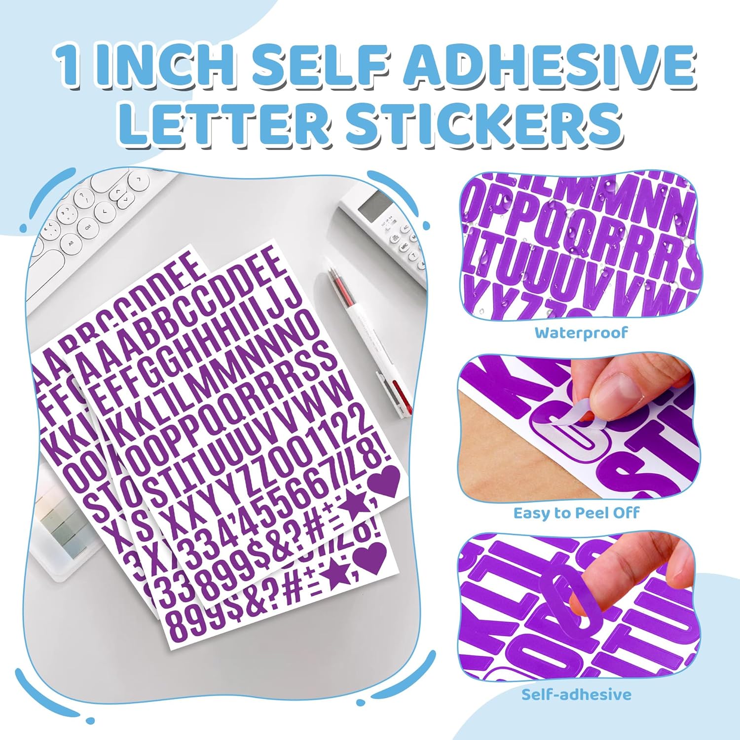 1470Pcs Letter Stickers Alphabet Stickers 15 Sheets Vinyl Small Mailbox Numbers 1 Inch Self Adhesive,Stick on Letters for Scrapbook Water Bottles Mailbox Cup Craft Sign Classroom Address Number Purple