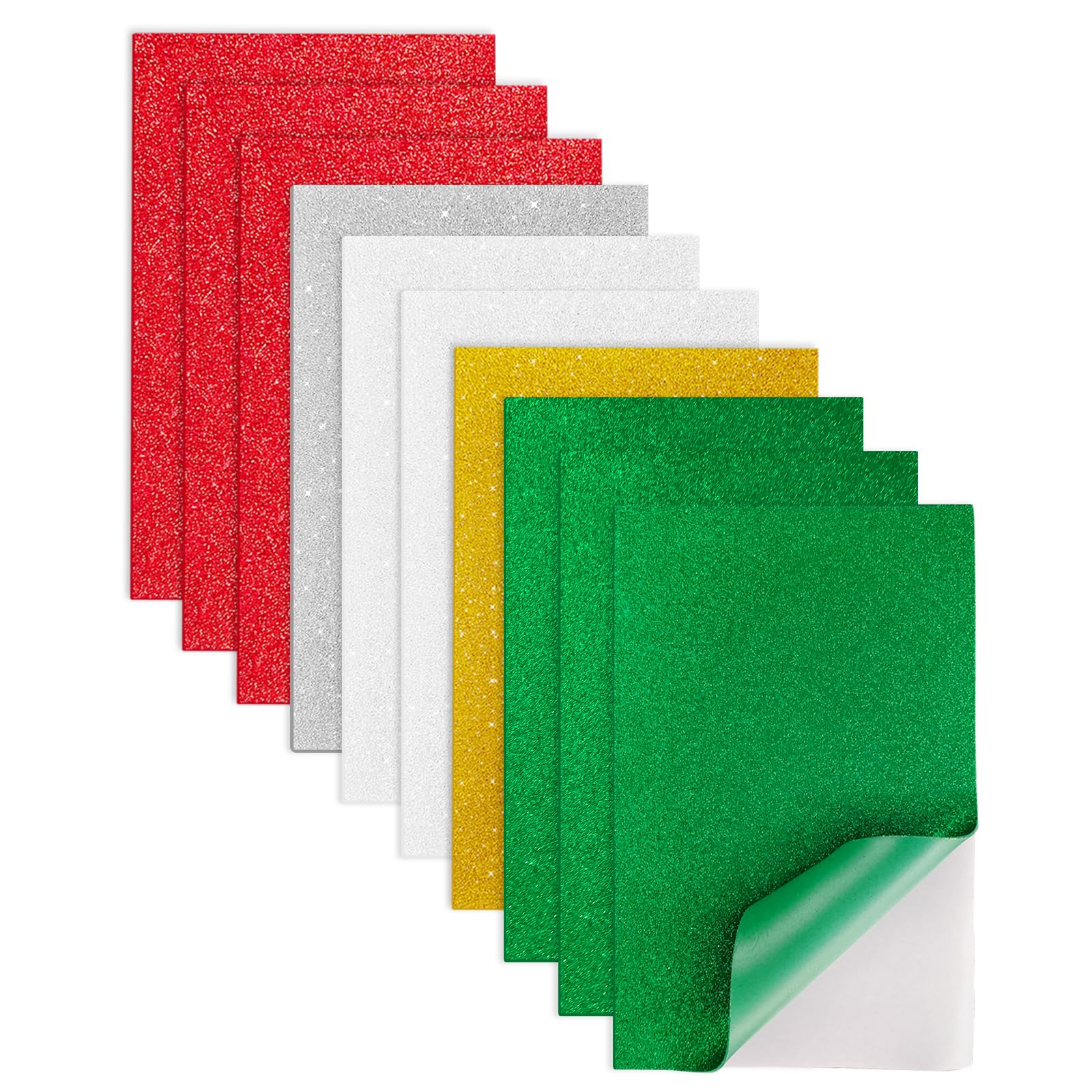 Jtnohx Glitter Foam Sheets with Adhesive Backing, Self Adhesive Eva Foam for Crafts, 7"×11.3" 10 Pcs Sticky Glitter Craft Eva Sheets for Arts Projects (Christmas)