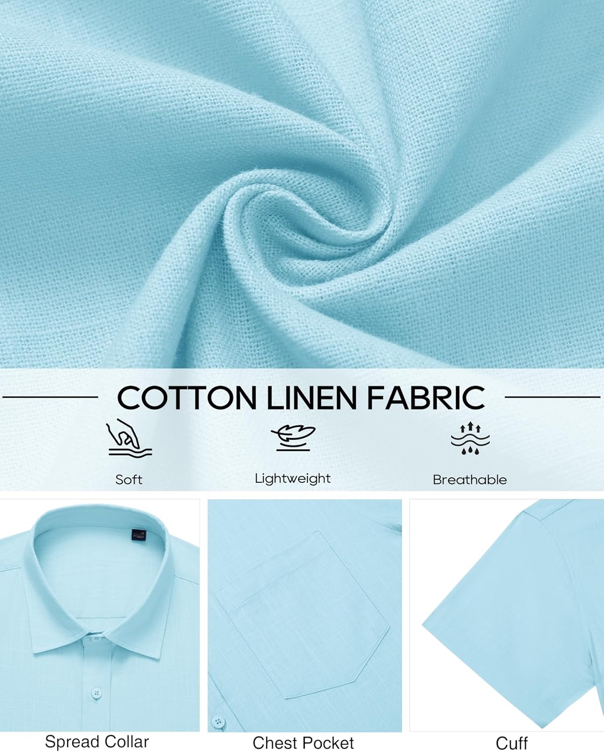 Linen Shirts for Men Short Sleeve Button Down Casual Shirt Cotton Beach Summer Collared Top with Pocket - Image 6