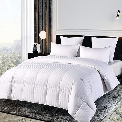 Miniatura 1 de Blue Ridge Home Fashions Edredón alternativo de plumón de damasco de algodón de 350 hilos, matrimonialqueen, blanco