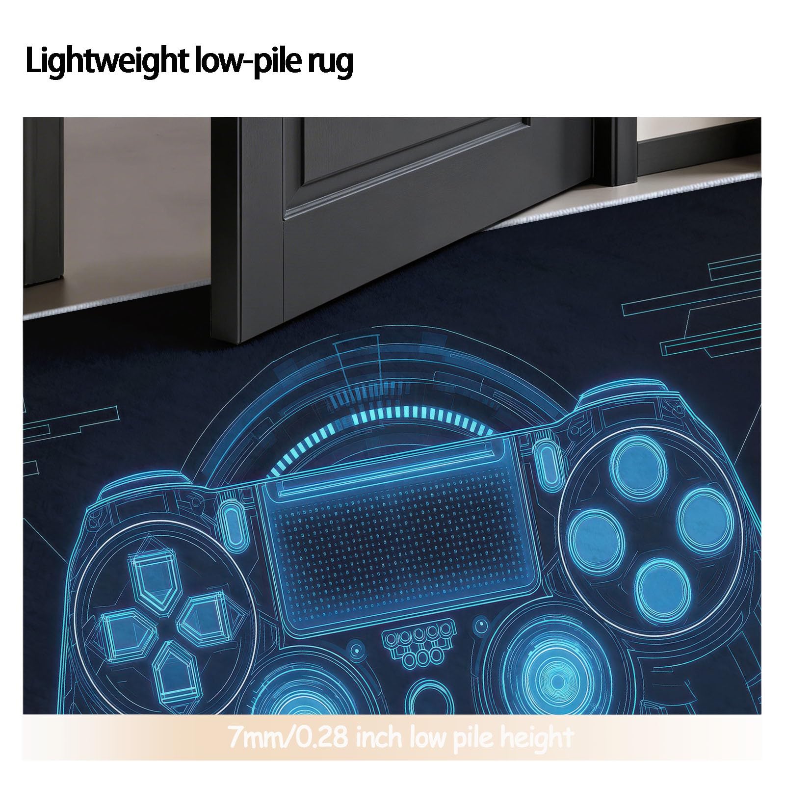 Generisch Teppich Rund 180 cm Gaming-Controller 3D-Effekt, Waschbar rutschfest Kurzflor, Bedruckter Runde Teppich für Schlafzimmer Kinderzimmer Wohnzimmer Gamer, Blau