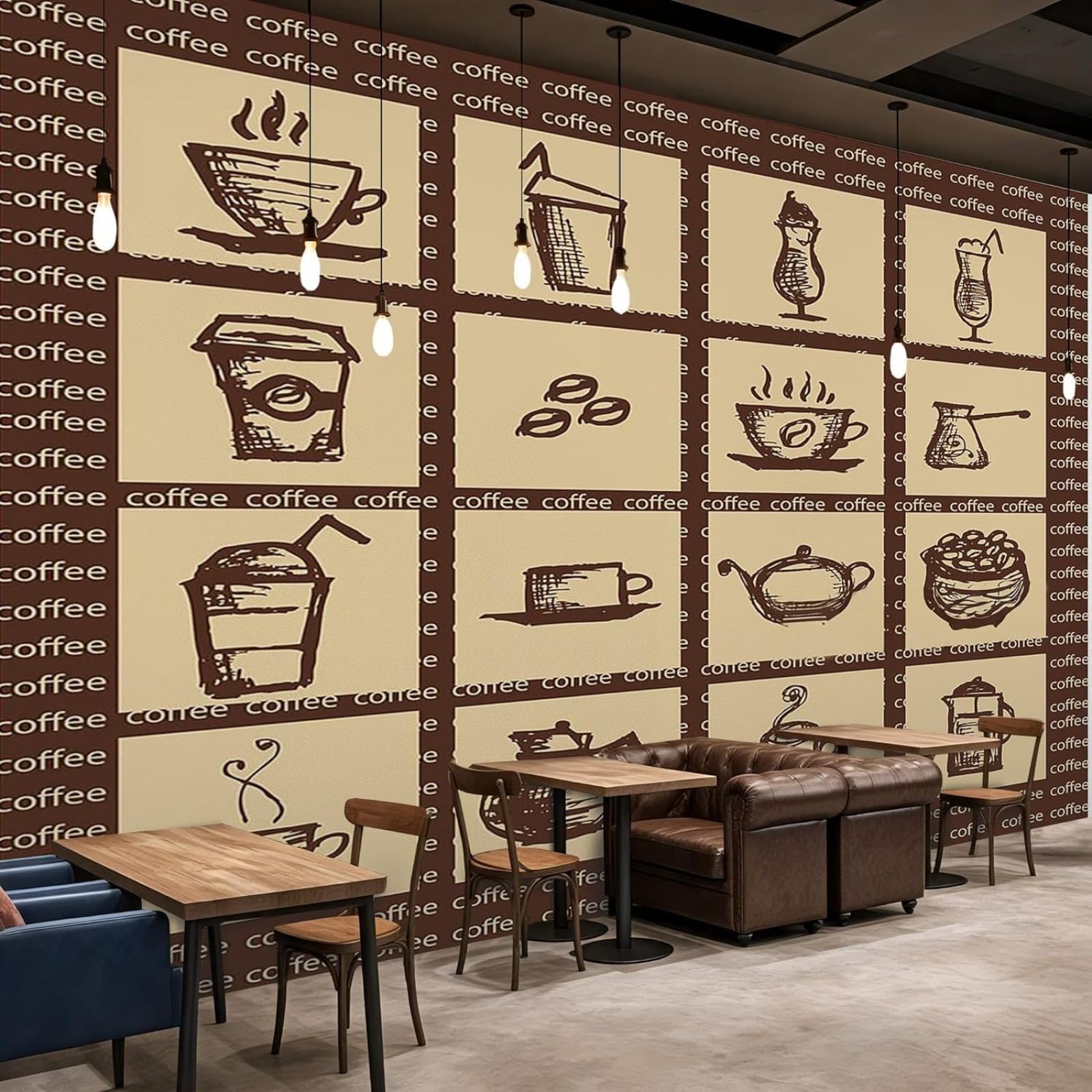 Kfjhgbdshhj 3D Mural Photo Wallpaper Cafe Style Coffee Retro Icons House Non-Woven Modern Wallpaper Living Room Bedroom Kitchen Dining Room Wall Decoration Motif,430Cmx300cm Wall Sticker - Background Wall - Painting - Pos