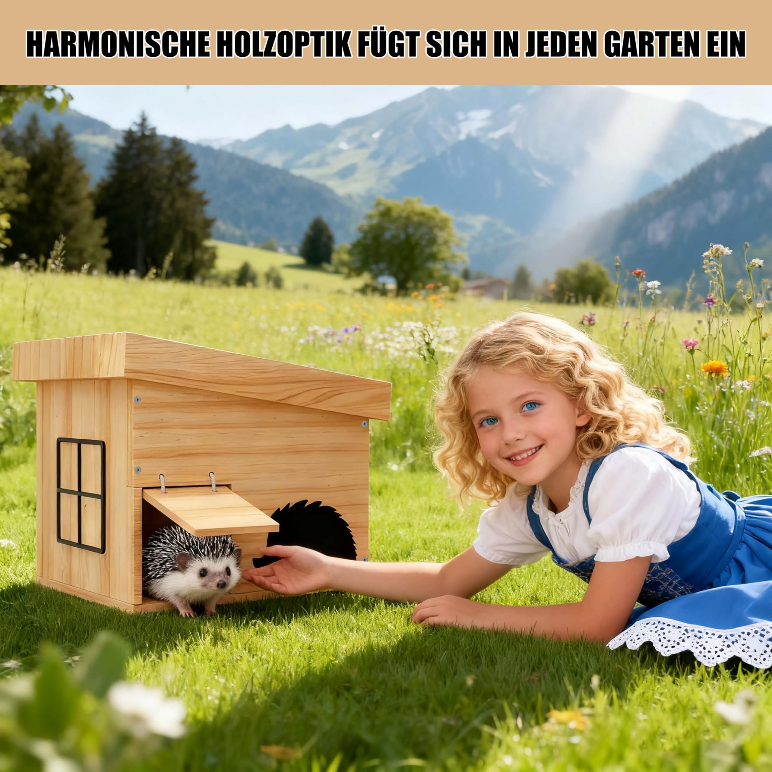 Mihoho Igelhaus Winterfest aus Holz, Igelhotel mit Boden, wetterfest, Winterquartier für Igel, Bausatz (Buche)