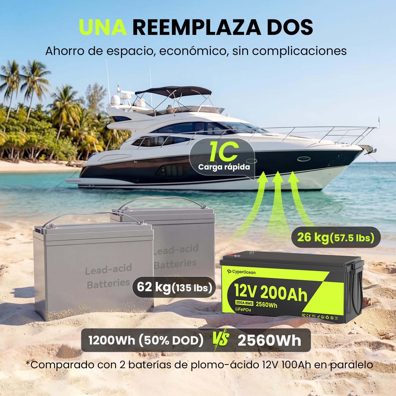 Bateria LiFepo4 12V 200Ah, Batería Litio 200Ah,IP65,200A BMS con Protección de Bajas Temperaturas,IP65,Batería Recargable de Coche para Autocaravana,Barco,Placa Solar