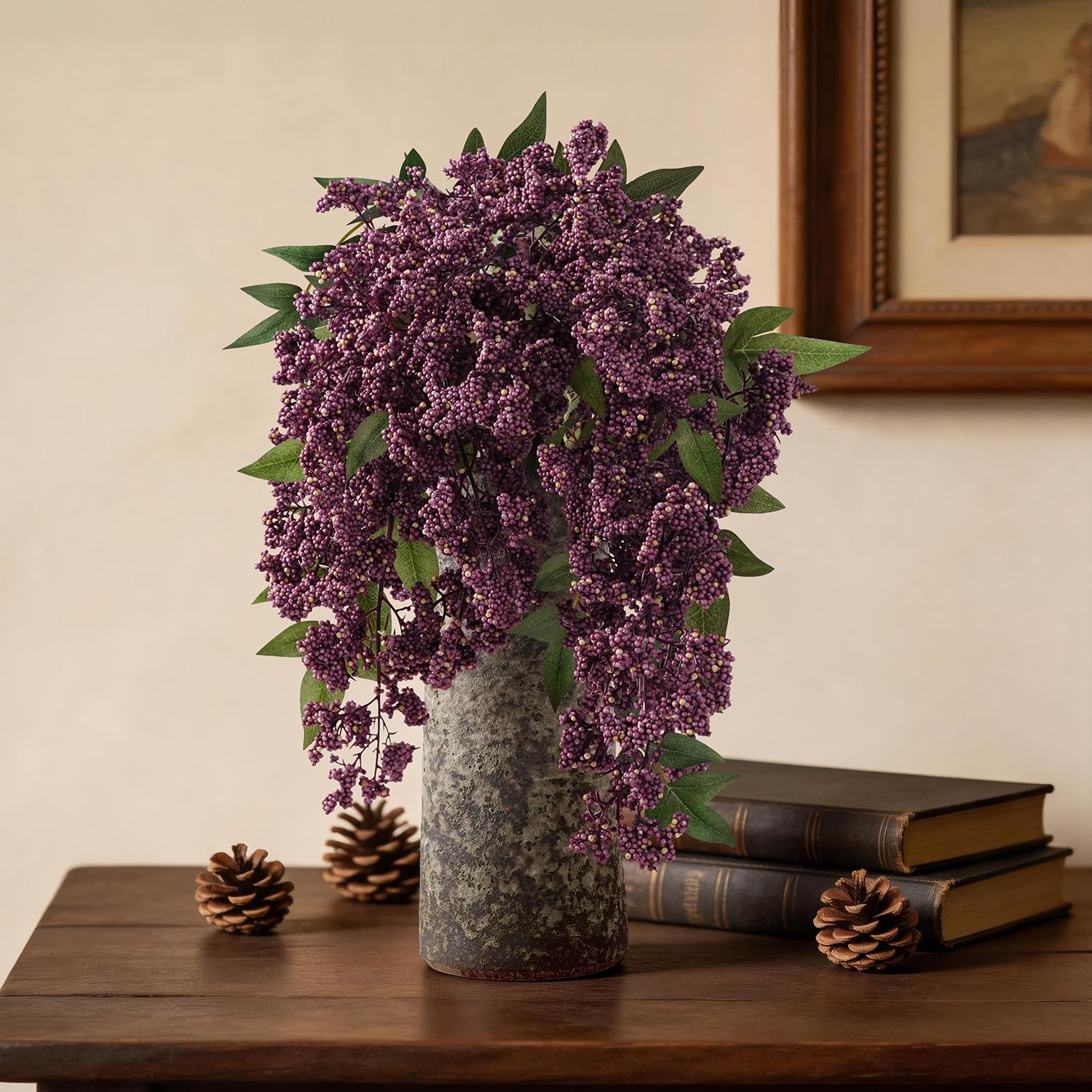 Miaikoe 1 Pcs Artificial Berry Stem 90cm Realistic Flowers Picks Branches Faux Stem Spray DIY for Holiday Seasonal Farmhouse Mantel DIY Home Decorations (Violet)