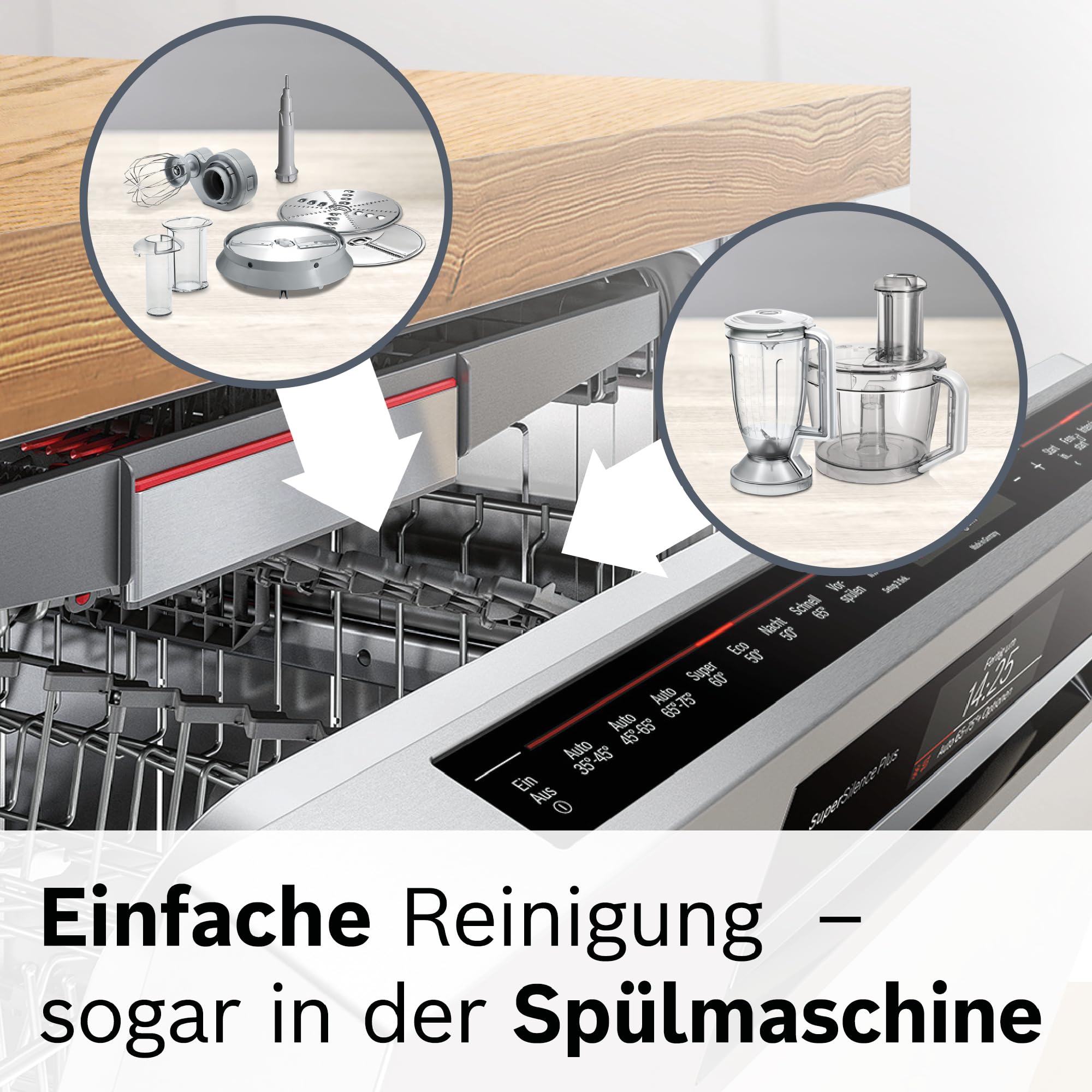 Bosch Kompakt-Küchenmaschine MultiTalent 8, 45 Funktionen, XXL-Rührschüssel 3,9 L, Mixer 1,5 L, Universalmesser, Rührbesen, schneiden und raspeln (fein,grob), 1250 W, weiß/edelstahl, MC812S814