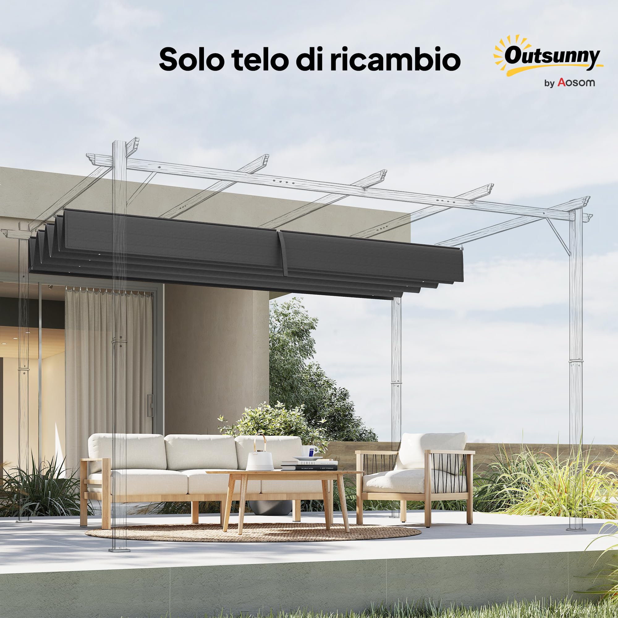 Outsunny Copertura Retrattile per Gazebo Pergola con 8 Fori di Drenaggio, Tetto per Gazebo SOLO in Poliestere UV30+, 286x245 cm, per Pergola da 3x2.15m, Grigio Scuro