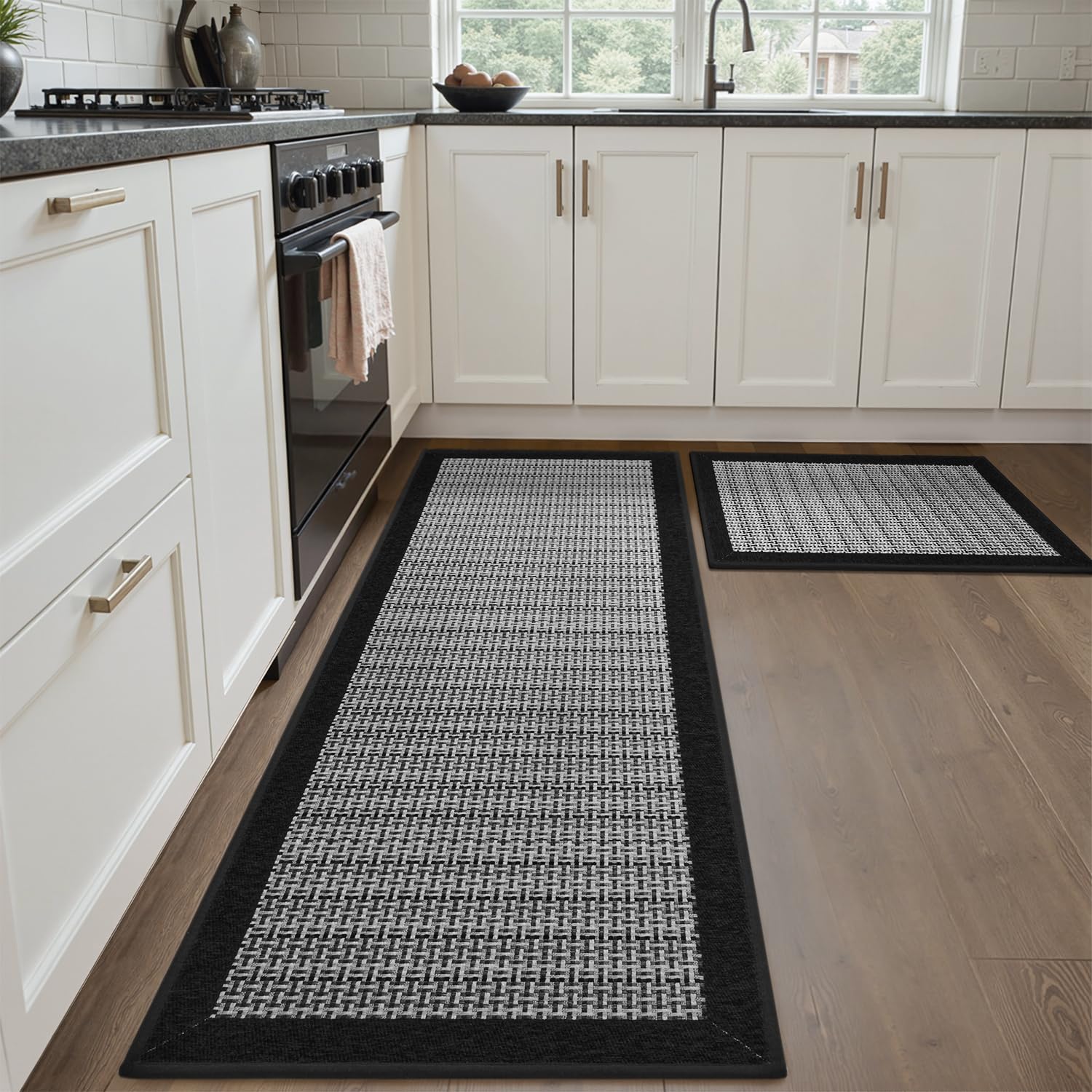 SIXHOME Tapis de Cuisine Antidérapant en Caoutchouc Lavable en Machine Absorbant Noir 50x80+50x150cm