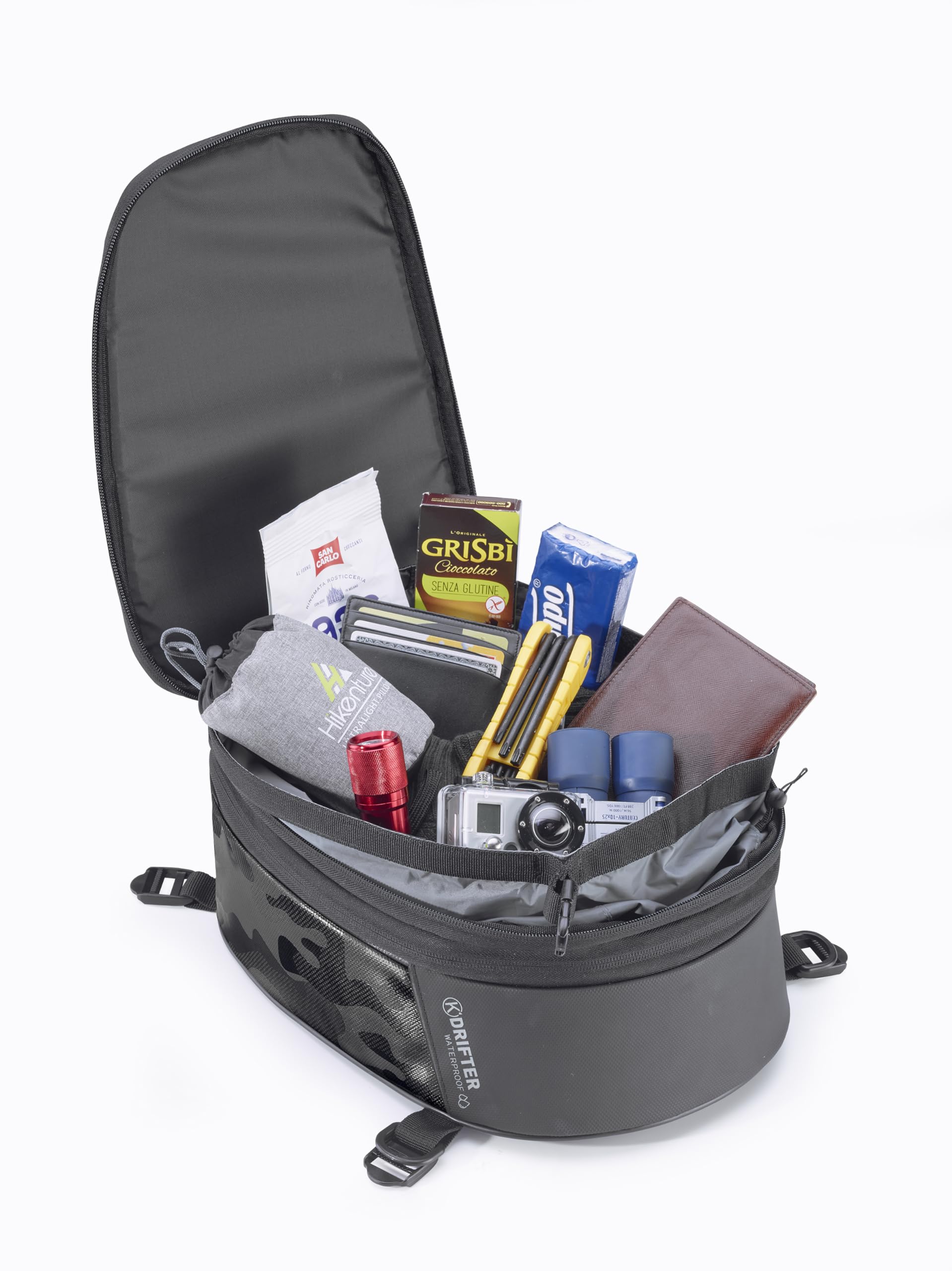 Kappa Moto Borsa da sella universale waterproof Estensibile da 9 lt. a 12 lt con fodera interna estraibile, tracolla e 4 cinghie di fissaggio