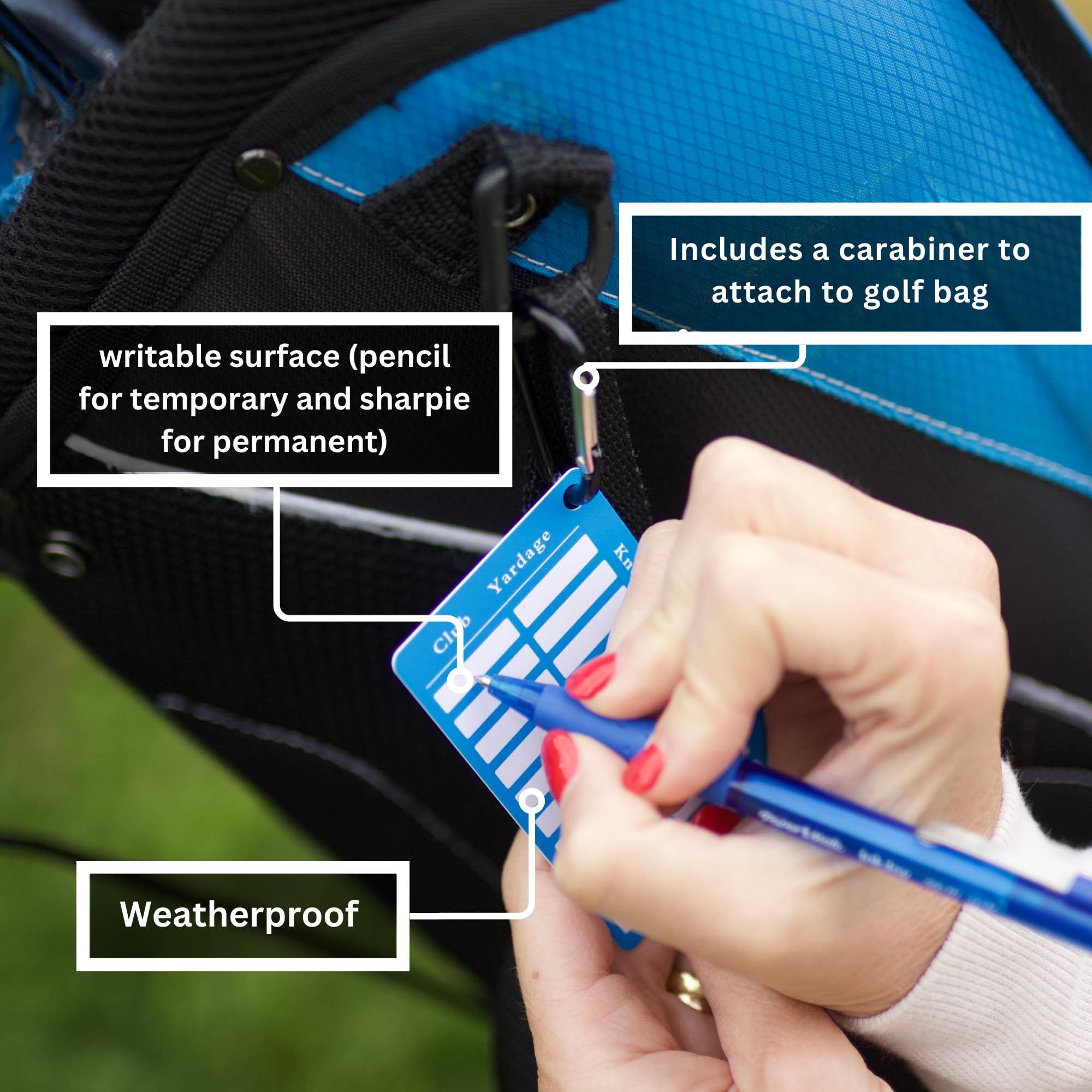 Etiqueta de distancia de golf/yarda – Se fija a la bolsa de golf – Tarjeta de referencia rápida para palos de golf – Borrable – Registra tu distancia | Accesorios de golf imprescindibles para hombres