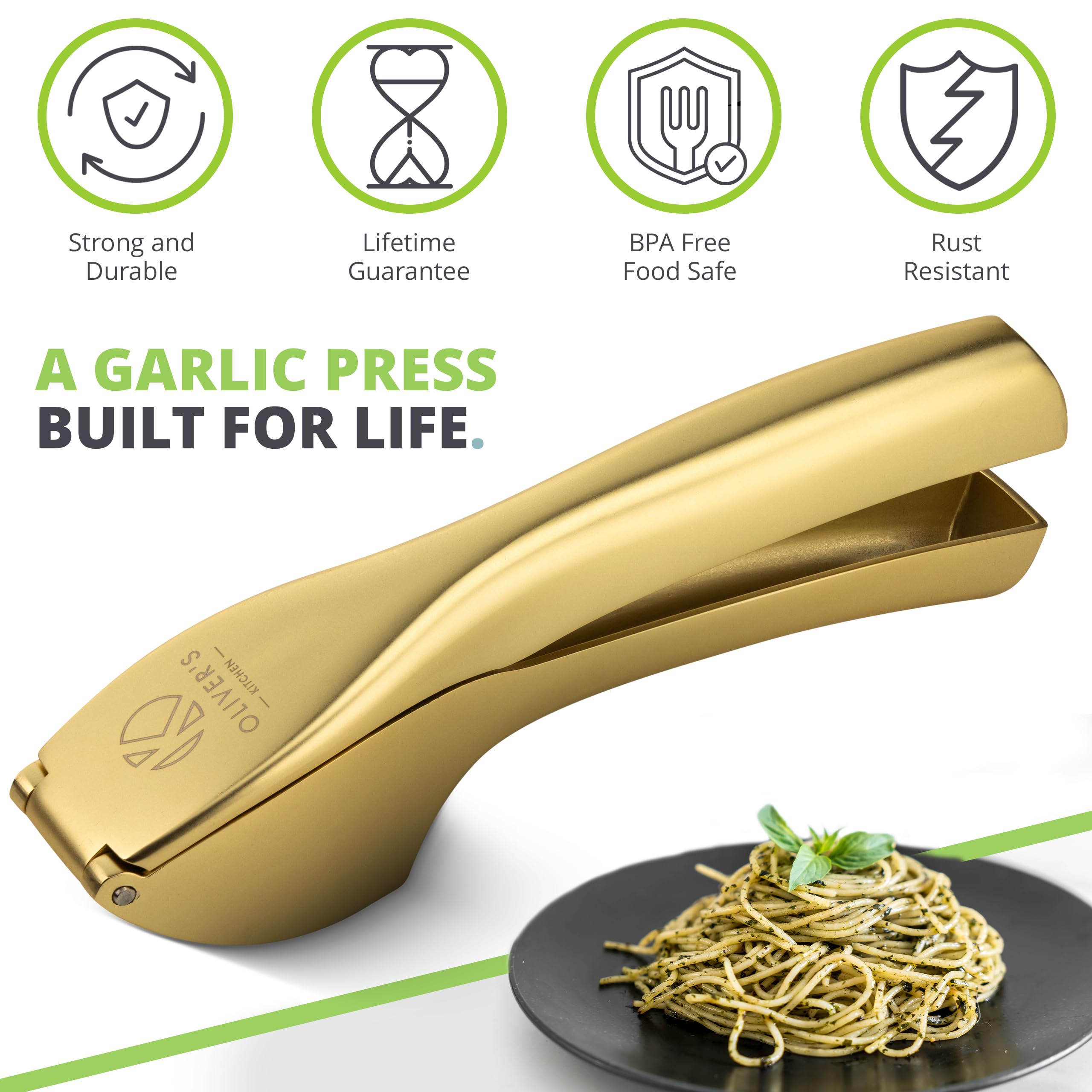 Oliver's Kitchen ® Premium Garlic Press, Super Easy to Use & Clean Garlic Crusher & Mincer - Image 2