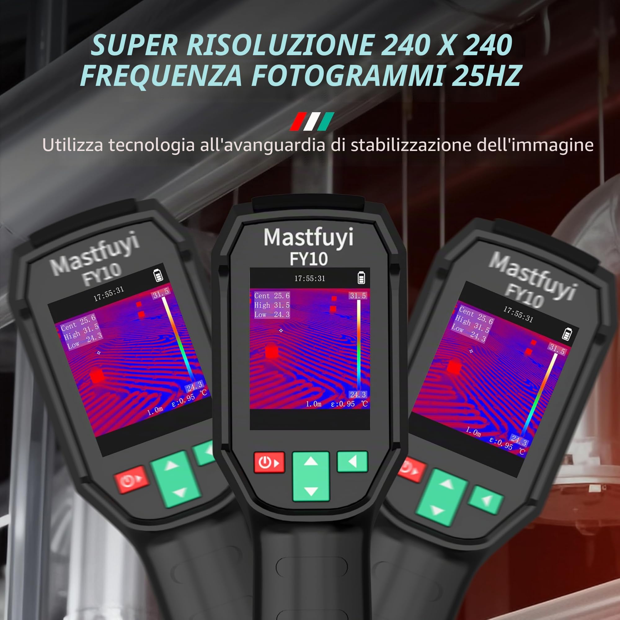 Termocamera, termocamera a infrarossi -20℃~550℃, risoluzione IR 96 x 96, 25 Hz, campo visivo 50°, TFT-LCD da 2,4 pollici, batteria da 8 ore per ispezioni industriali, elettricità e antincendio