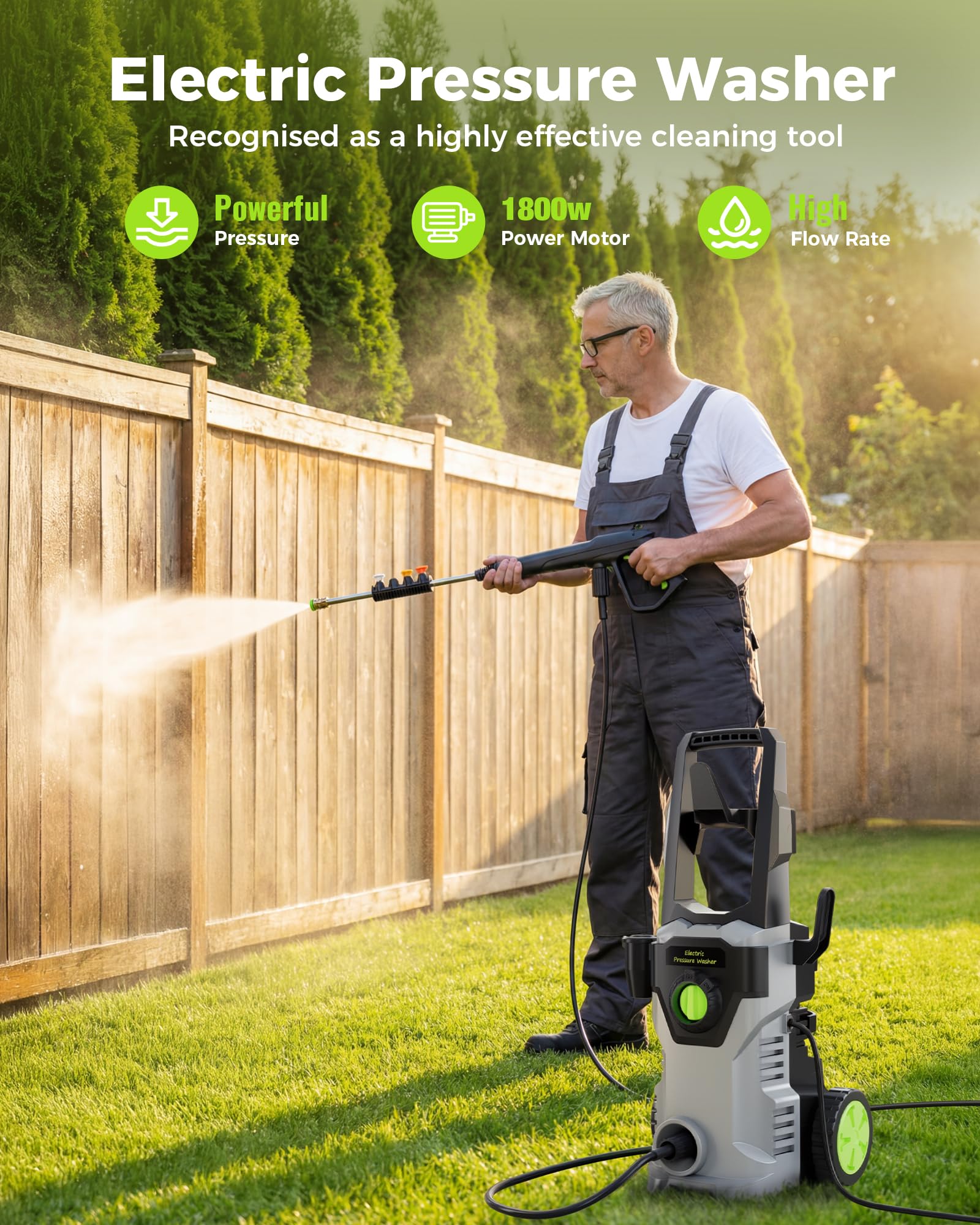 KVAOK Pressure Washer, 4500PSI 2.6GPM Power Washers with 4 Quick Connect Nozzles, High Pressure Washer with Foam Cannon for Car/Driveway/Patio/Fence/Home Cleaning - 3