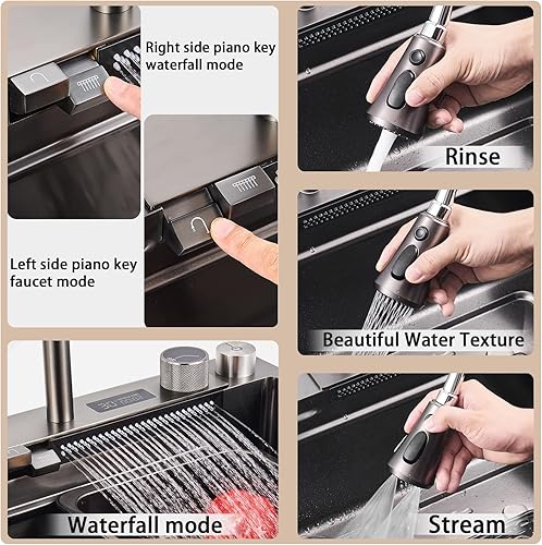 Miniatura 5 de Fregadero de cocina nano negro y gris 304 de acero inoxidable 304, fregadero de cocina con estación de trabajo de un solo tazón, fregadero de cocina