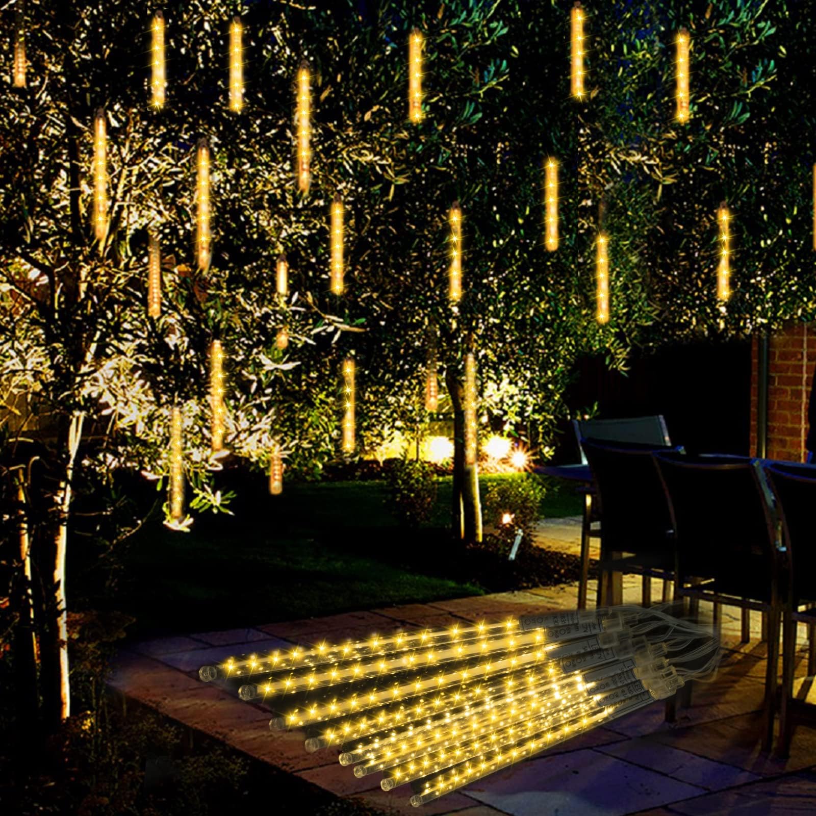 Meteor Shower Rain Lights, 19Ft 8 Tube 192 LEDs Christmas Lights Icicles, Icicle Lights Outdoor for Christmas Trees, Christmas Decoration Lights for Patio Garden Lawn Outdoor Christmas Lights