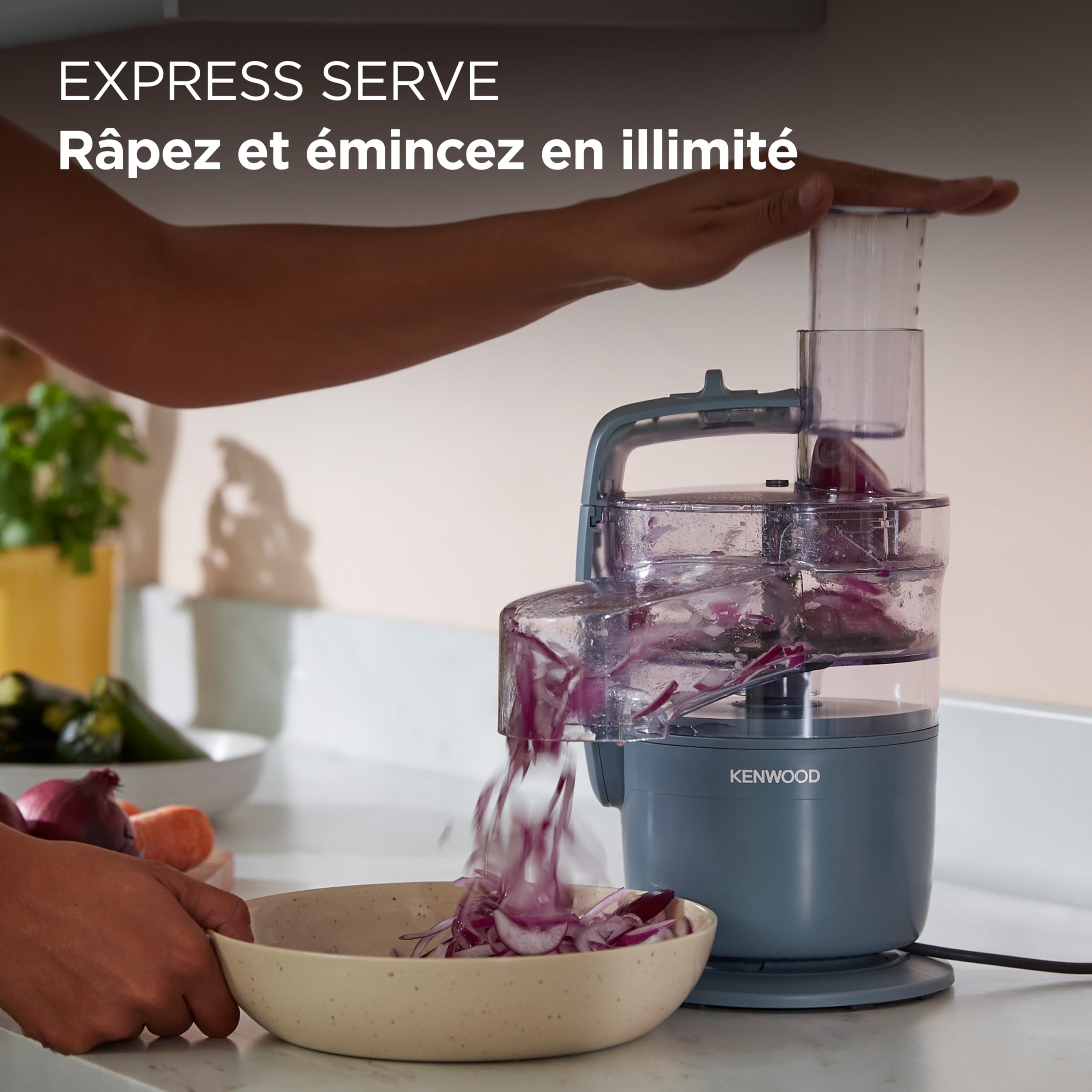 Kenwood MultiPro Compact - Processeur alimentaire avec Express Serve, lame en acier inoxydable, disques pour couper et râper, récipient de 600 ml, fonction Pulse, bleu tempête (FDP23.380GY)