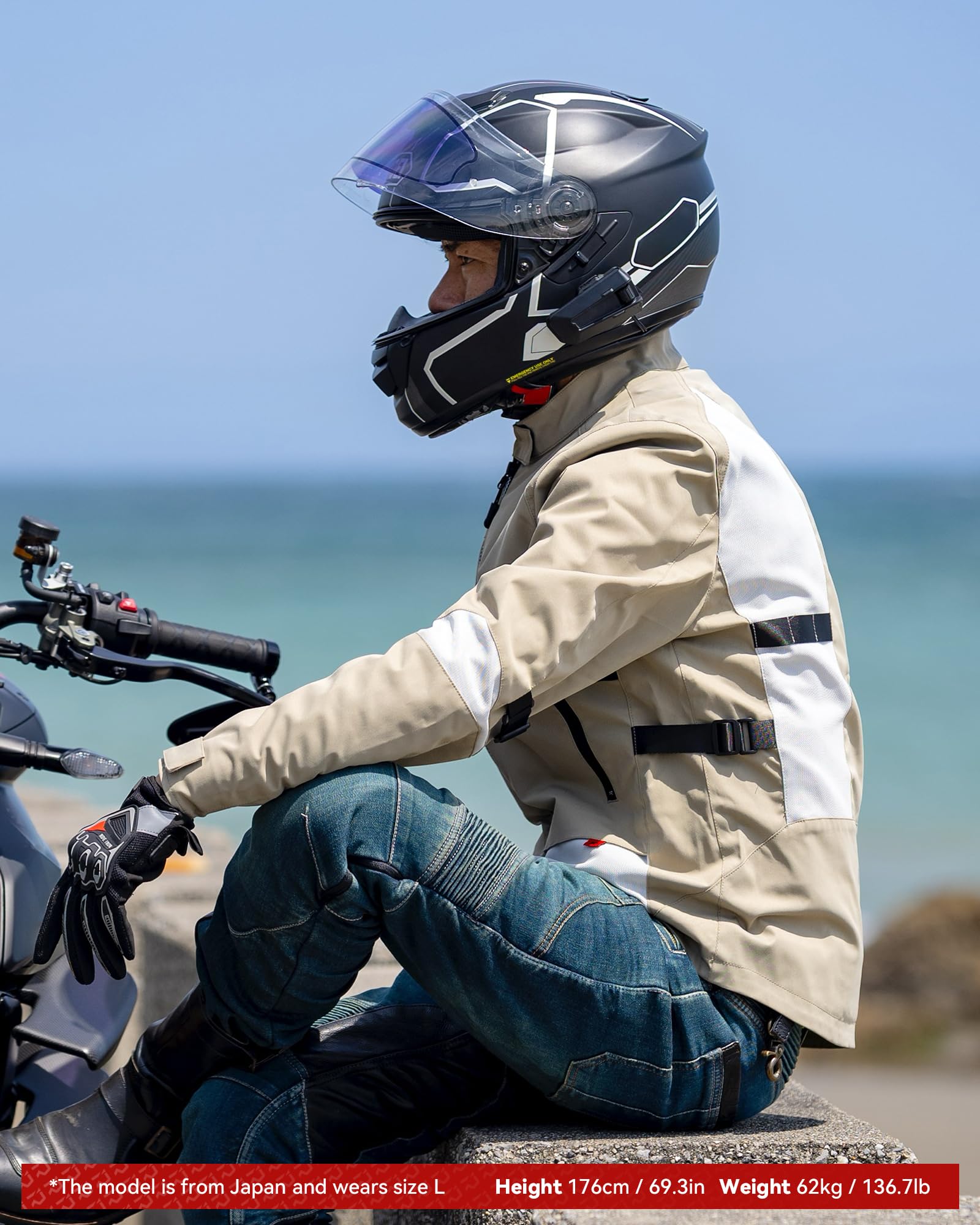RIDEIRON Chaqueta Moto Hombre,con protectores extraíbles certificados,transpirable y cómoda,chaqueta moto verano de malla,Beige