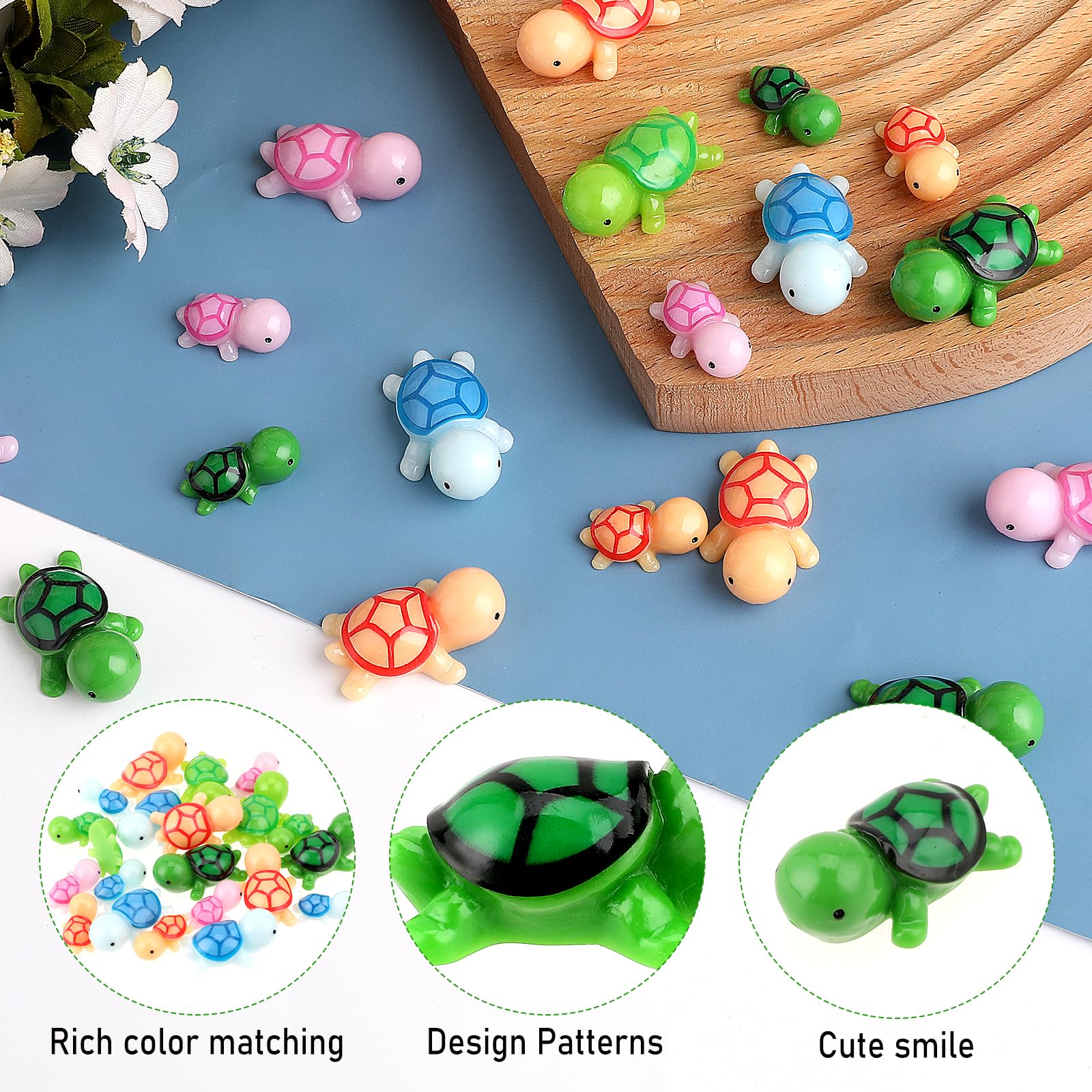 KALIONE Miniatur-Schildkröten – 60 Stück In 6 Farben, Harz-Kunststoff | Deko Für Garten, Aquarium & DIY-Projekte