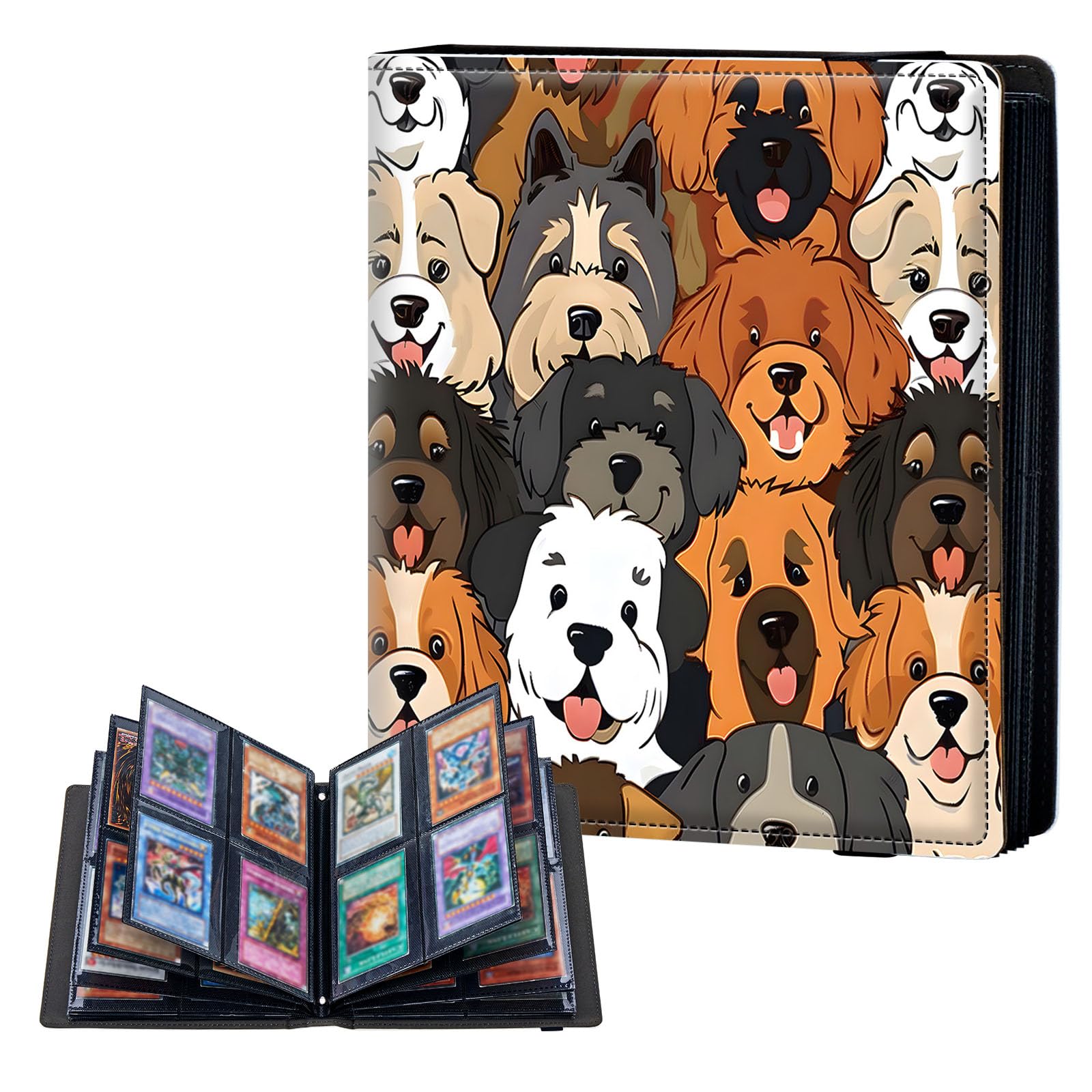 ETLKJVBL 4 Pocket Trading Card Binder, Card Collection Binder for TCG, MTG, Sports Cards, Baseball, Cute Cartoon Dog Trading Card Book Holder for Collectors, Top Loader Binder