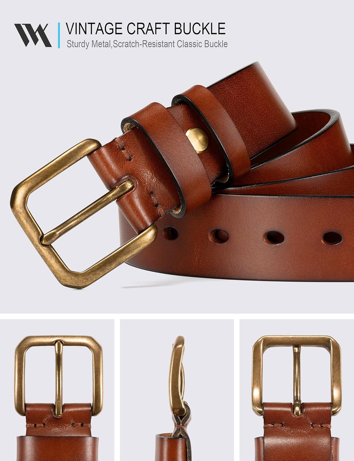 WOLFANT Thicken Full Grain Heavy Duty Casual Work Belts for Men,100% Italian Real Solid Leather