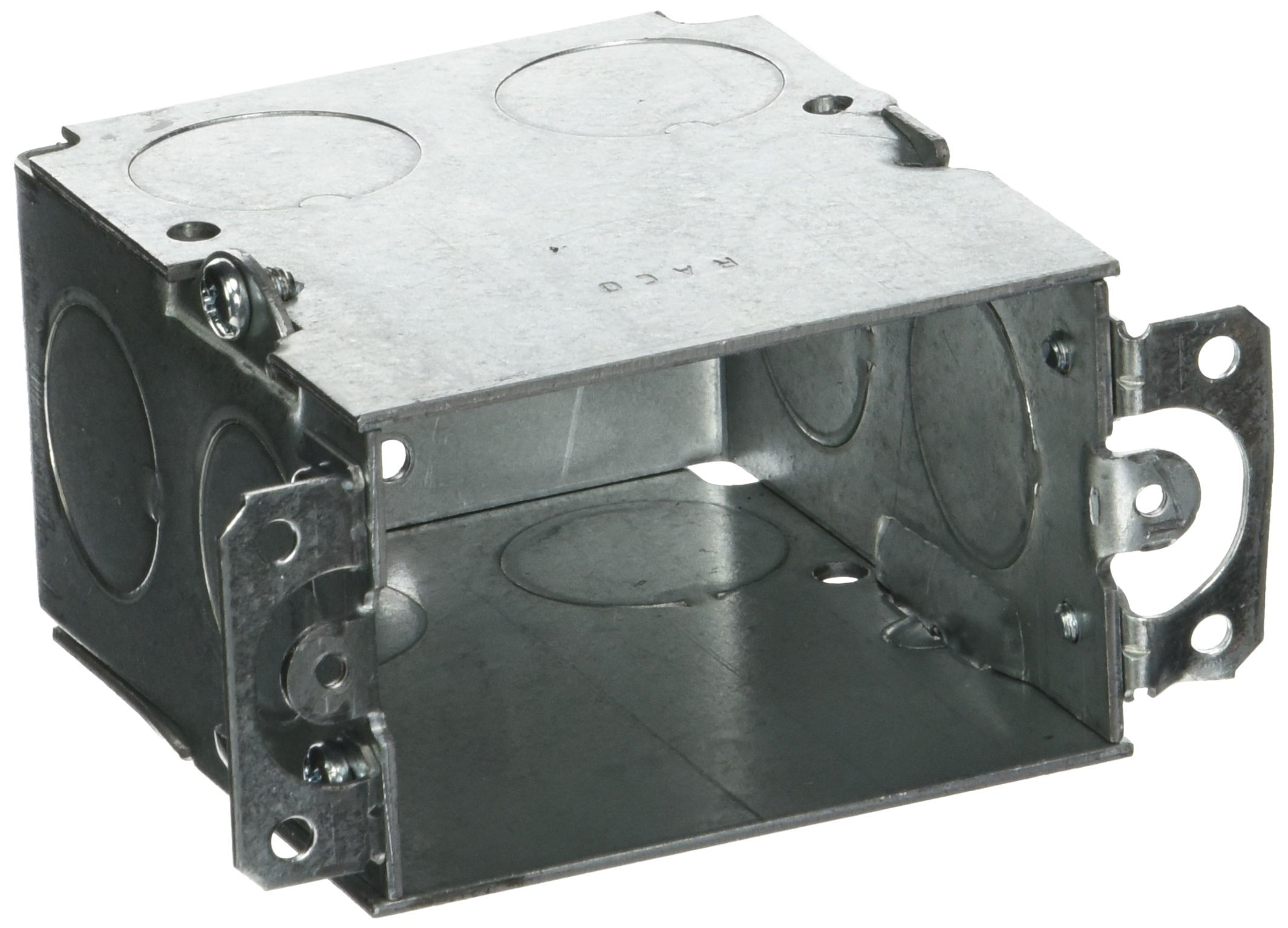 Hubbell Raco 3 in. x 2 in. Switch Box, Gangable, 3-1/2 in. Deep, Two 1/2 & Eight 3/4 in. KO's, Plaster Ears, (591)