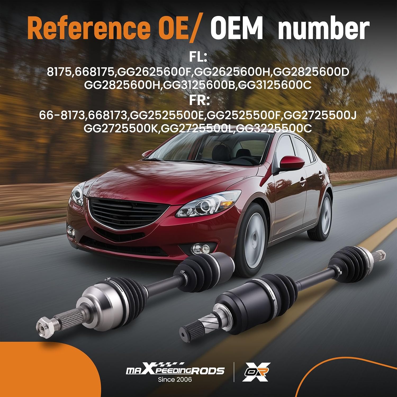 maXpeedingrods Pair (2) Front CV Axle Shaft Assembly for Mazda 3 2005-2013, 3 Sport 2009-2013, 5 2006-2010, L4 2.0L 2.3L 2.5L, Left and Right Side, Replace# GG2625600F, GG2525500E