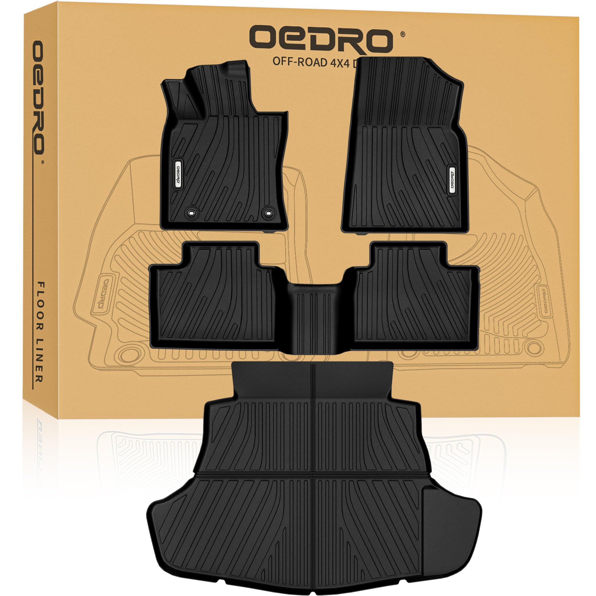 OEDRO Floor Mats & Cargo Mat Fit for 2025 Toyota Camry (Include Hybrid), TPE All Weather Custom Fit 2025 Camry Floor Liners 1st & 2nd Row Car Mats Accessories, Black