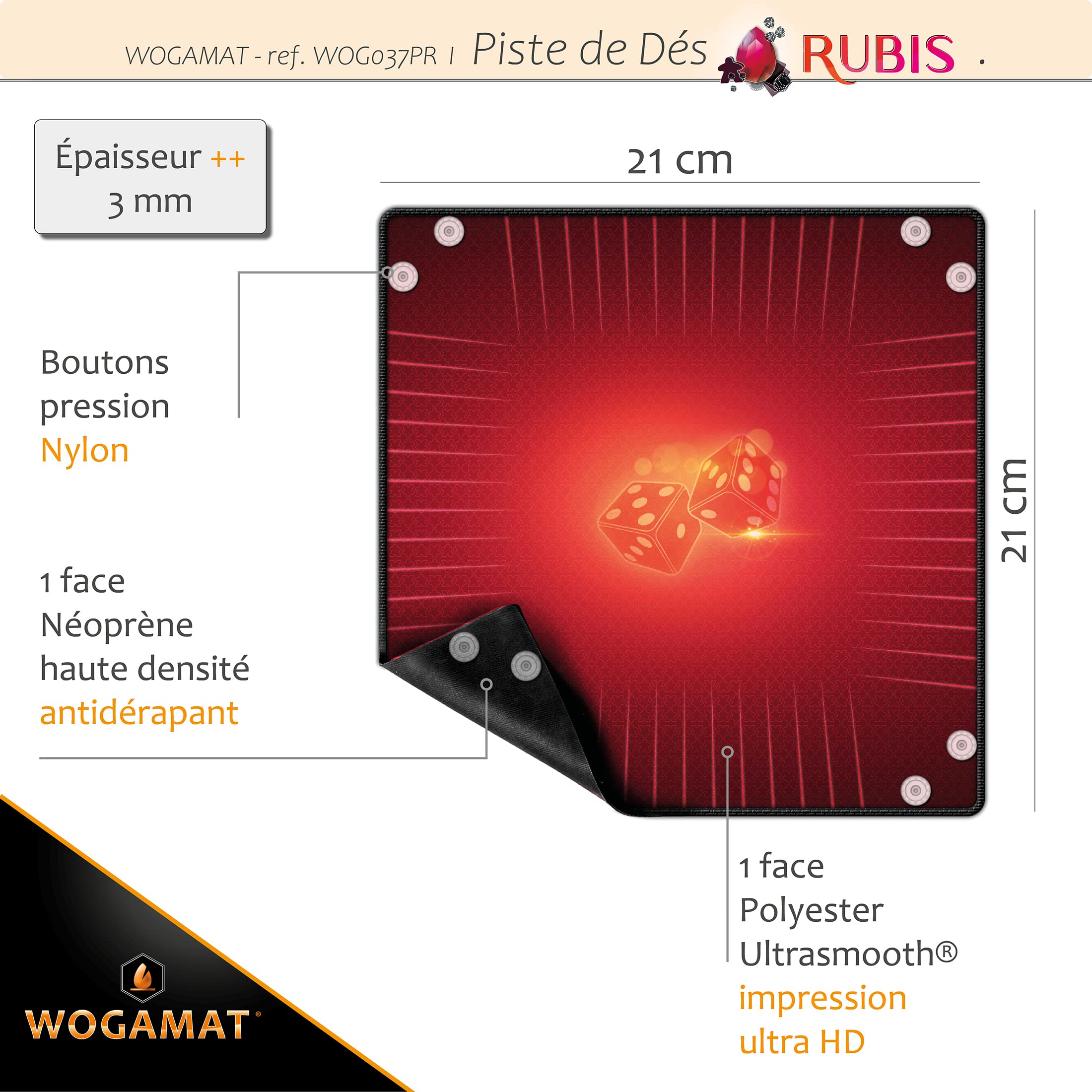 Pista a dadi pieghevole morbida rosso rubino per gioco da tavolo, jdr, yams, 421 Gioca dove vuoi grazie al suo rivestimento in neoprene e ai bordi a scatto in pochi secondi