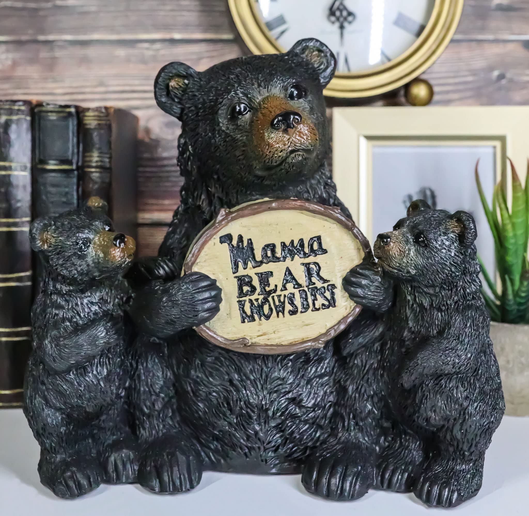 Ebros Gift Whimsical Black Bears Mother with Cubs Holding Mama Bear Knows Best Sign Figurine Rustic Forest Western Cabin Lodge Decor Figurine