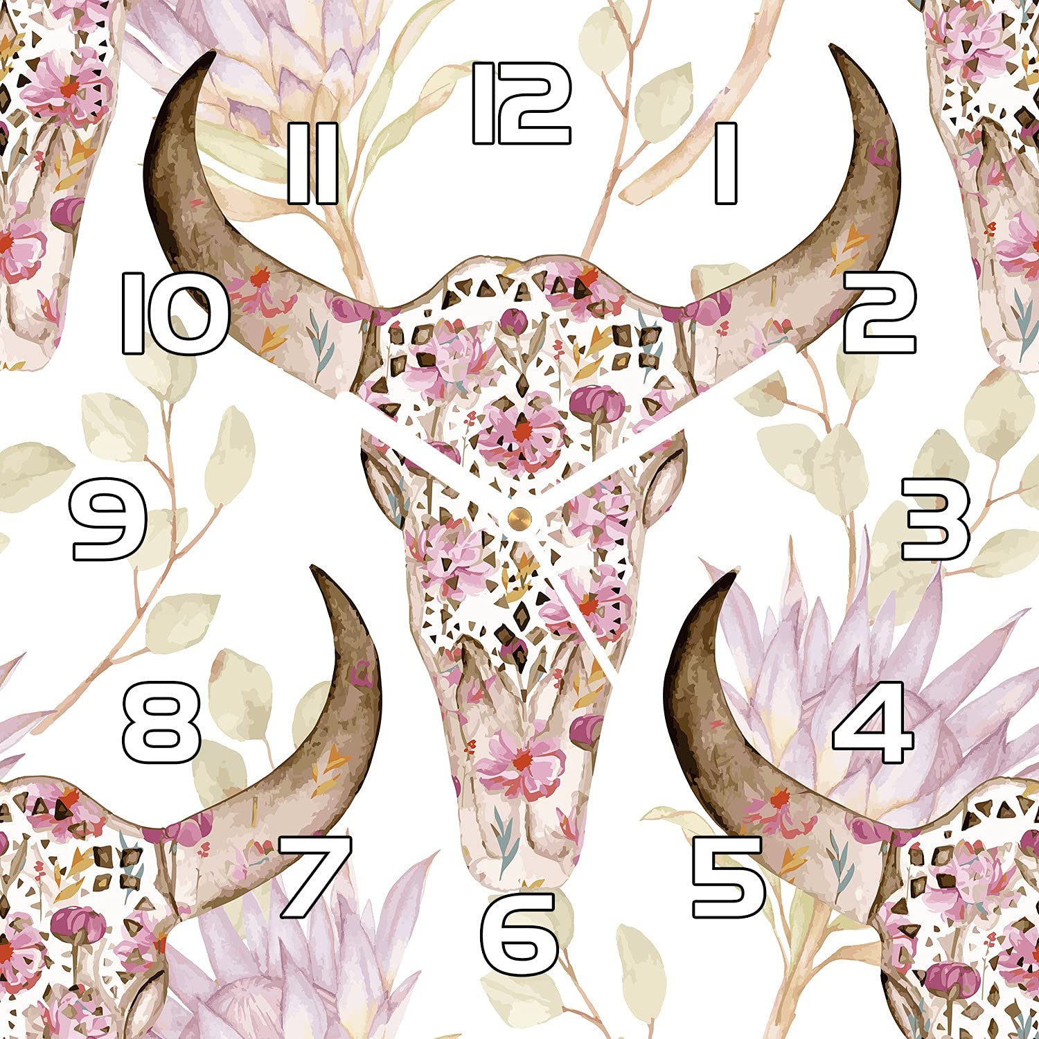 Horloge en verre 30x30 cm Coloray Crâne en Fleurs décoration moderne salon