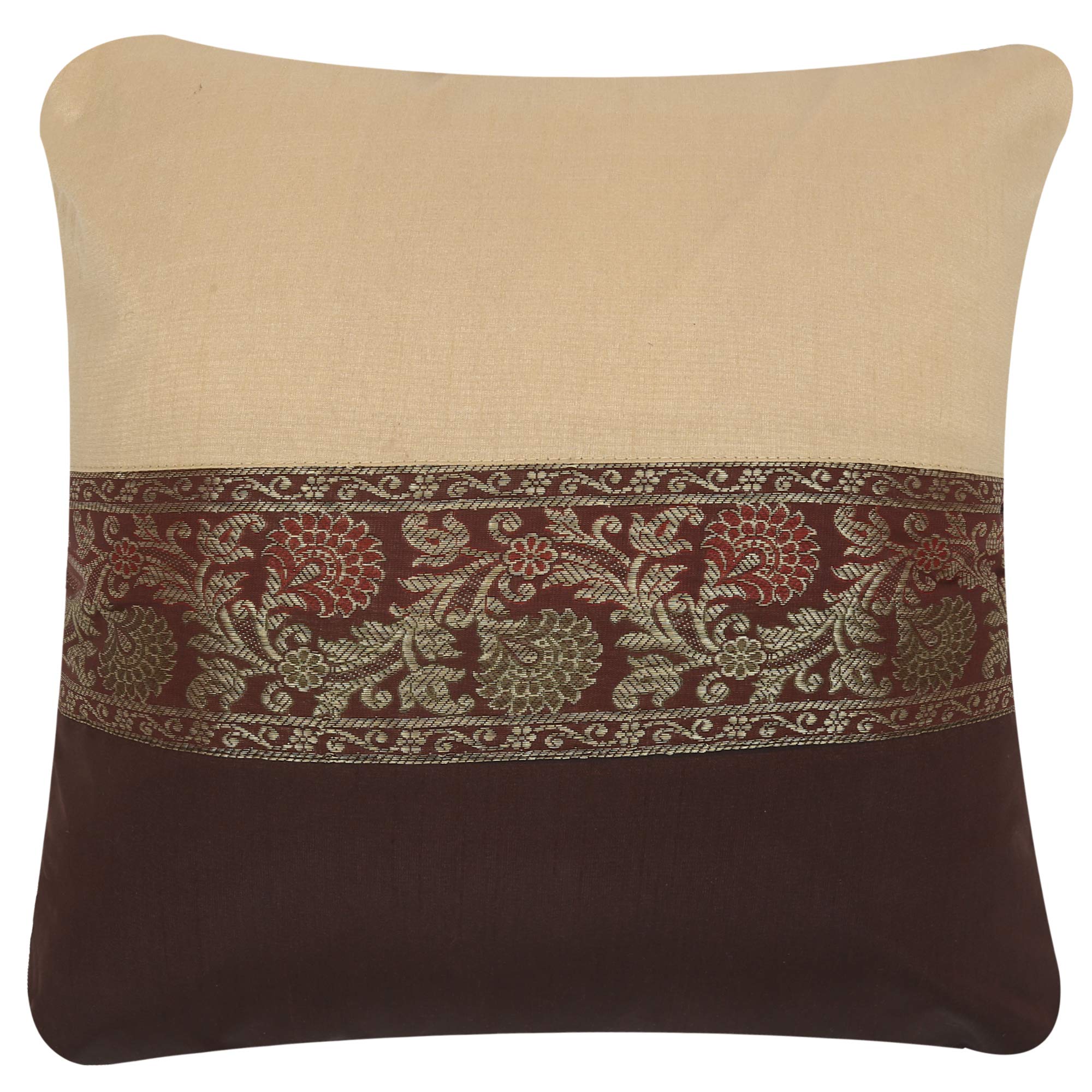 DARJII Silk Cushion Covers (18x18 Inches, Set of 2, Brown)