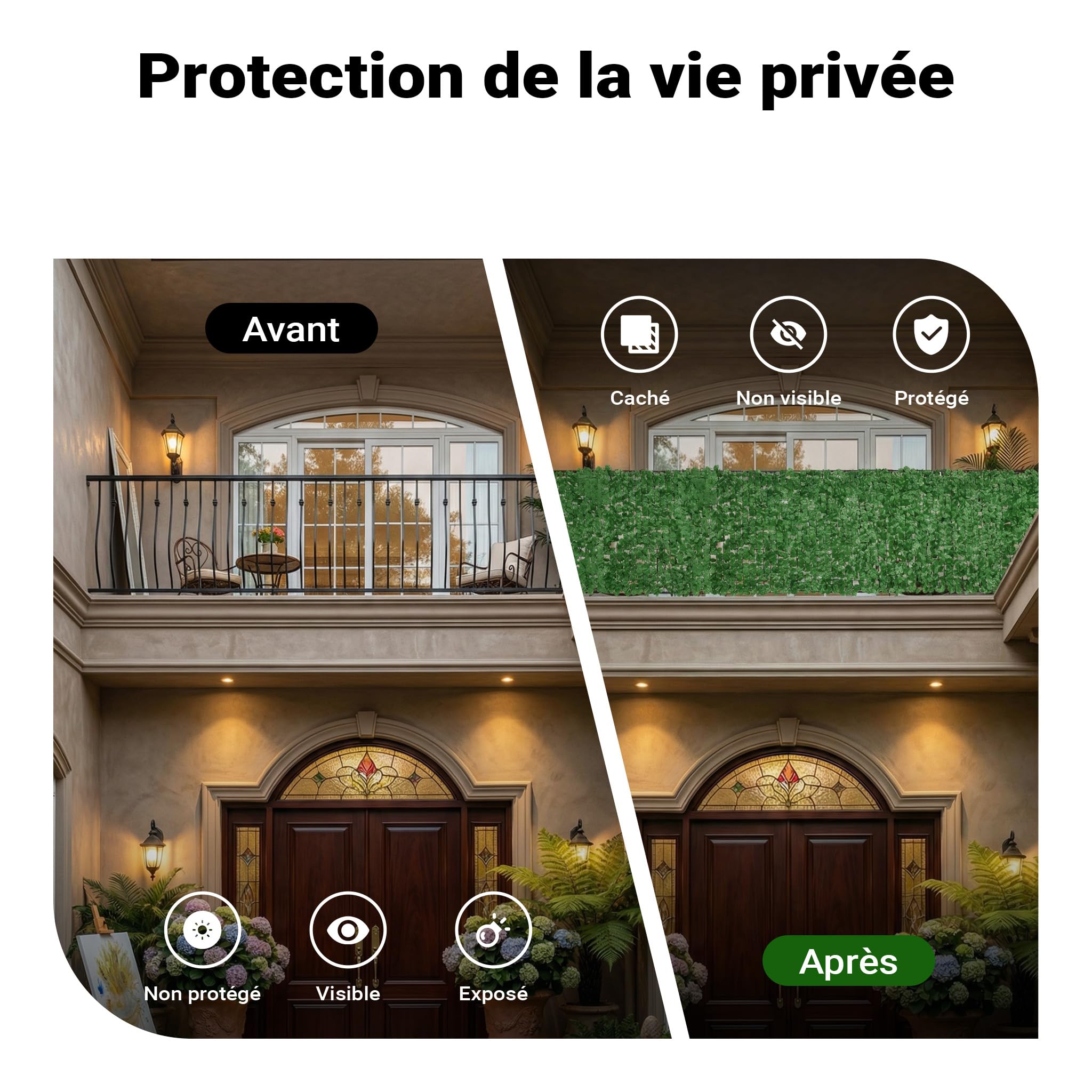 Wiltec Clôture pare-vue design Feuillage – 300 x 150 cm – en PE & plastique – Paravent extérieur comme Habillage de mur, Brise-vue jardin clôture, Bâche à grillage