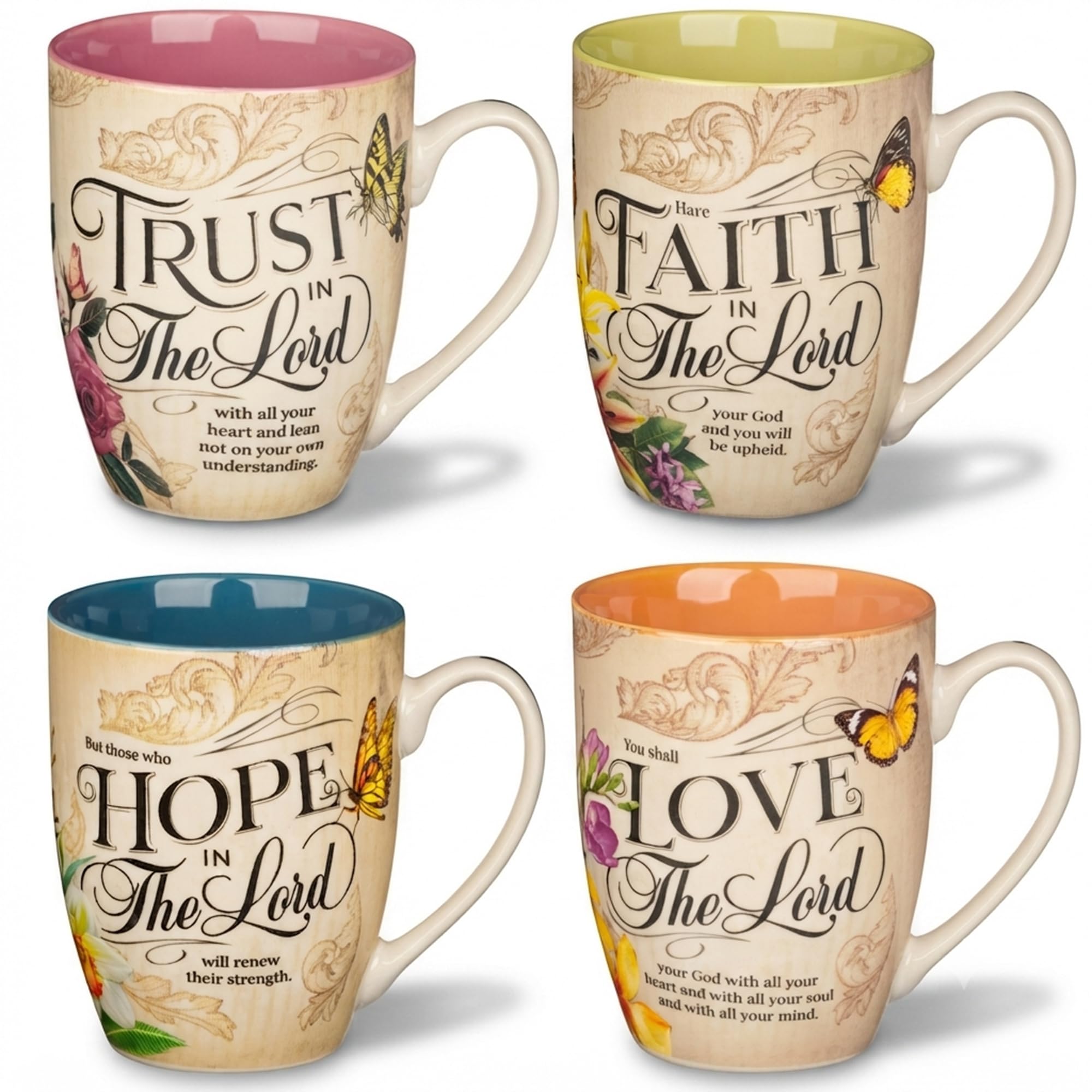 Christian Art Gifts Floral Scripture Mug Set