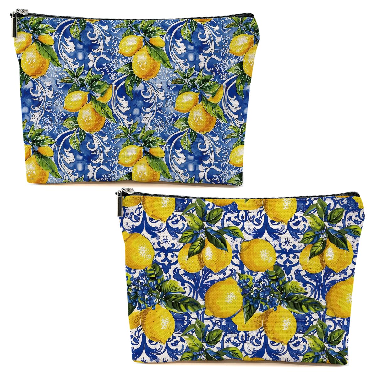 MQBMQB 2pcs Lemon Cosmetic Bags for Women, Italy Pattern Design Aesthetics Makeup Bag, Christmas Birthday Gifts for Women Girls Mom Friend Lemon Lover