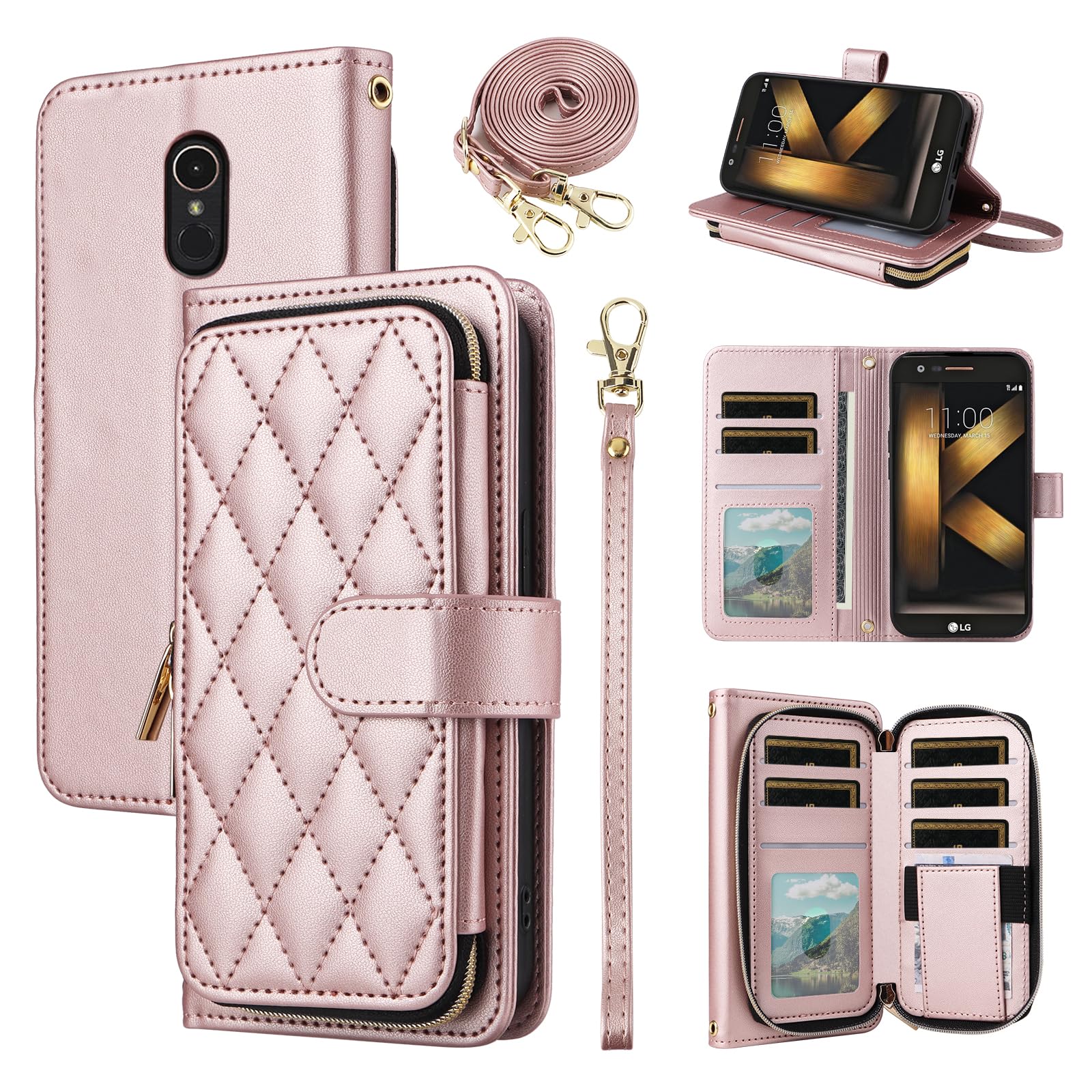 Furiet Argyle Wallet Case for LG K20/K20 Plus/K20 V/Harmony/V5/K10 2017/Grace LTE with Wrist Strap Shoulder Strap 9+ Card Slot Phone Cover for