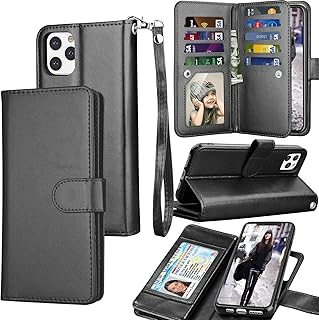 Tekcoo Wallet Case for iPhone 11 / iPhone11 (6.1 inch) 2019 Luxury ID Cash Credit Card Slots Holder Carrying Pouch Folio Flip PU Leather Cover [Detachable Magnetic Hard Case] Lanyard - Black