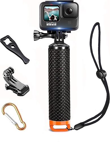 Agarre de mano flotante impermeable compatible con GoPro Hero 10, 9, 8, 7, 6, 5, 4, 3, 3+ 2 1 sesión negro y plateado kit de accesorios de montaje