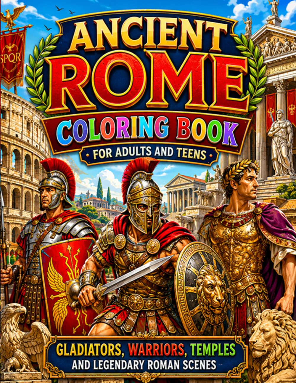 Ancient Rome Coloring Book for Adults and Teens: Gladiators, Warriors, Temples and Legendary Roman Scenes: Discover the Power and Beauty of Ancient Rome Through Epic Coloring Adventures