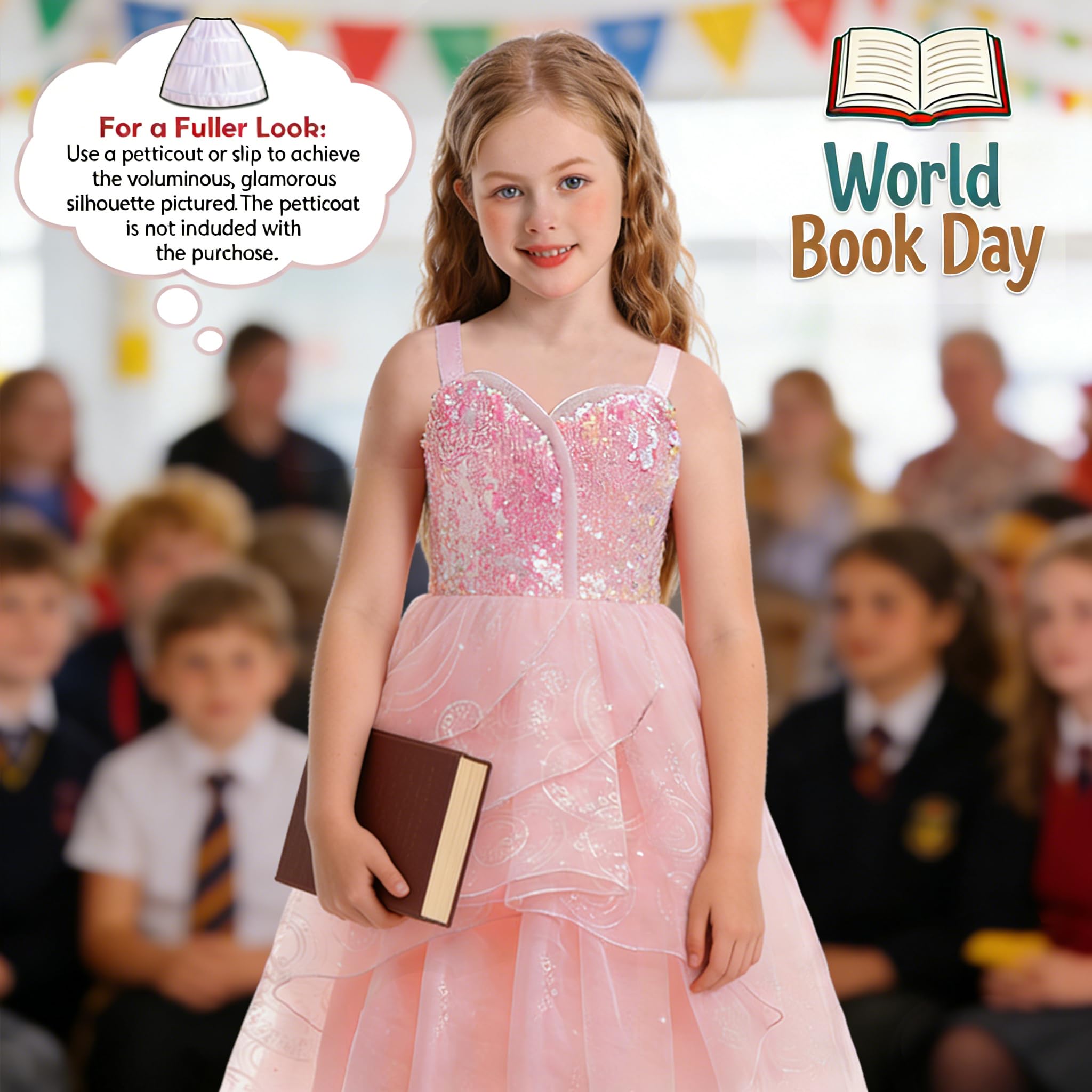 Marendyee Princess World Book Day Costumes for Girls Kids Sequin Fancy Party Dress up Pink Witch Cosplay Wedding Guest Flower Girl Dress Witches Role Play Outfit 3-4 Years - Image 4