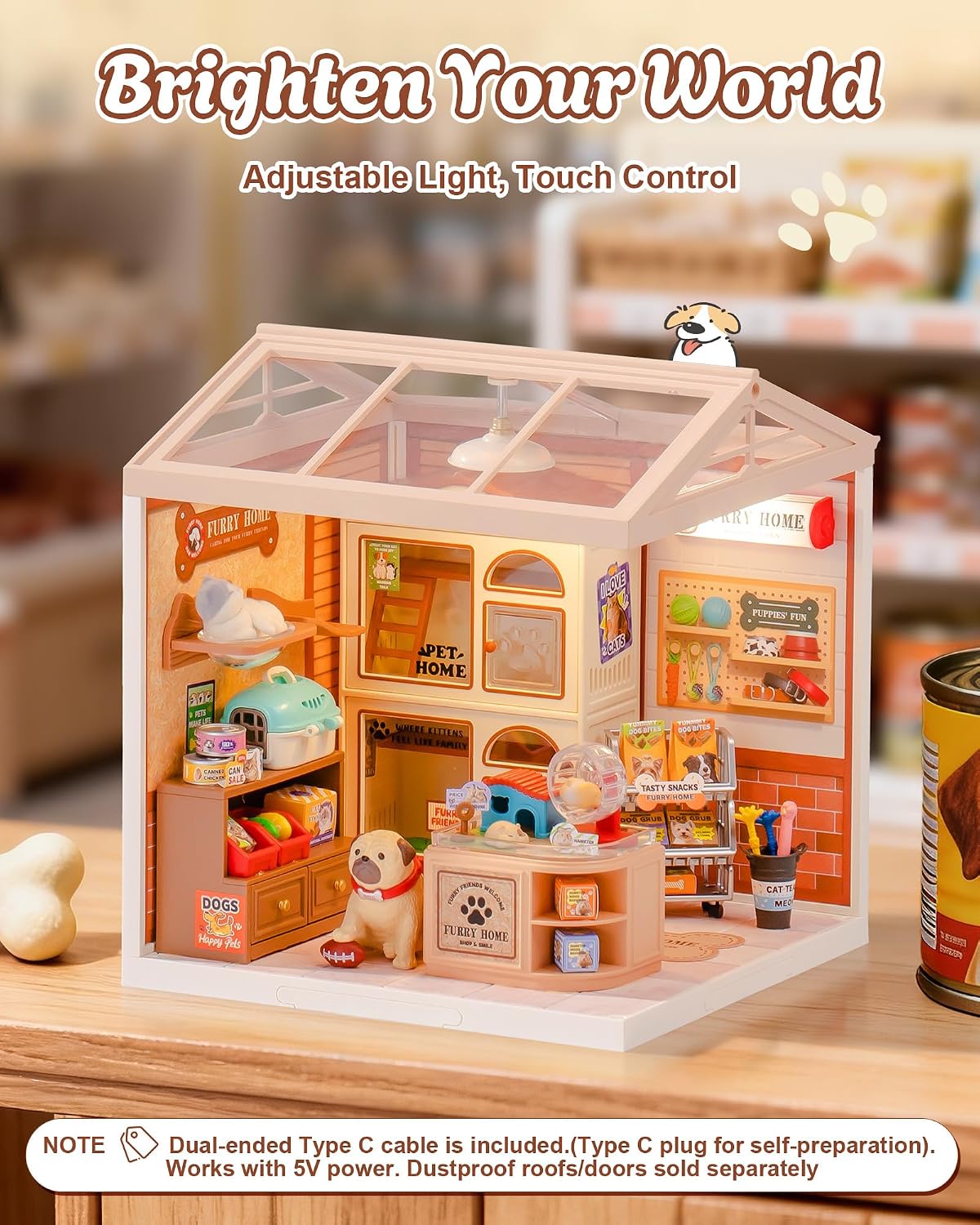Rolife Super Creator Furry Friends' Home DIY Miniature House Kit, Snap-Fit Plastic 3D Puzzle No Glue Needed, Stackable Pet Store Room Decor Gift for Adults & Teens, 89 PCS