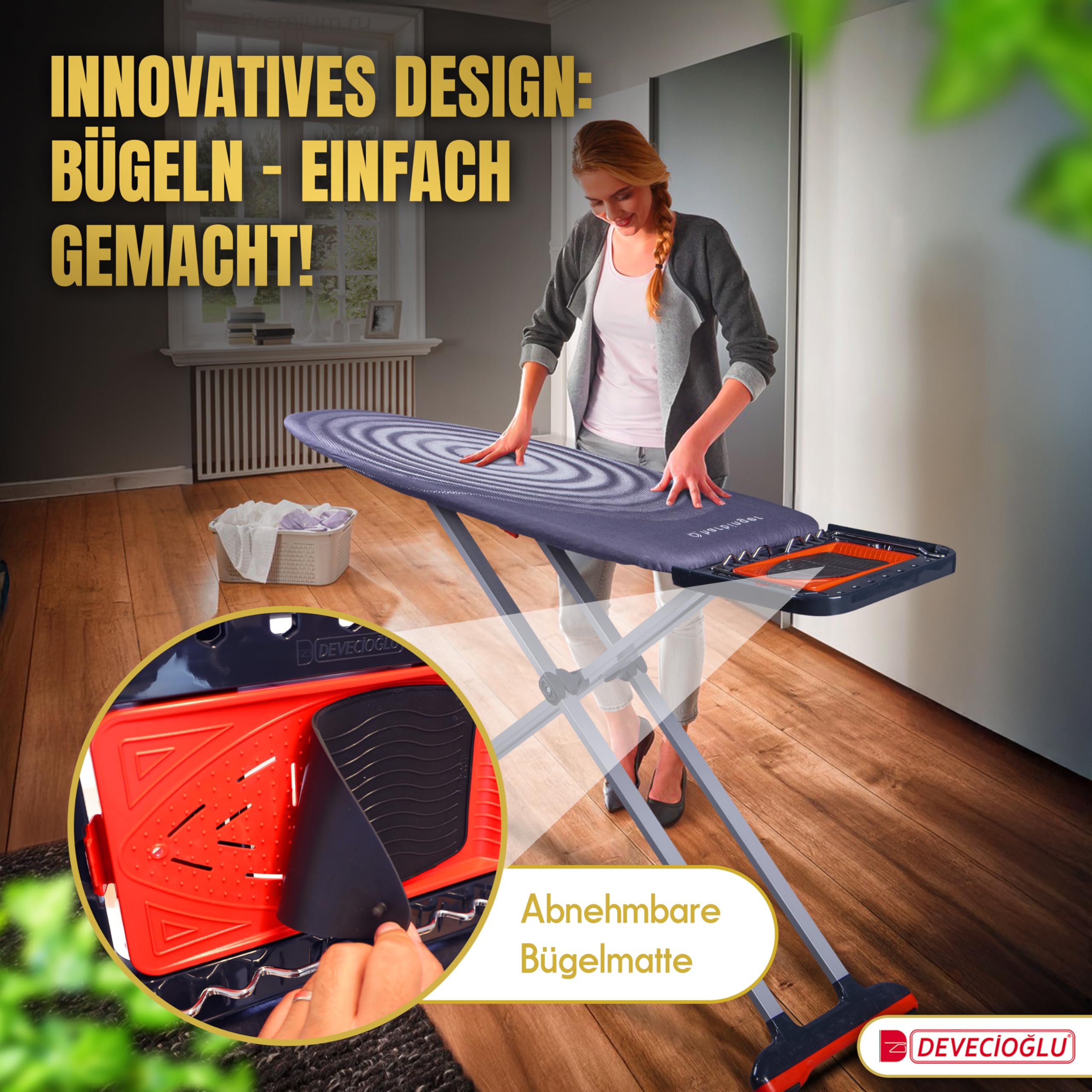 DEVECIOĞLU Bügelbrett 127x46cm - XL Bügeltisch für Dampfbügelstation, Bügelbrett Groß, klappbarer Bügeltisch, höhenverstellbar, Ironing Board, (MM123)