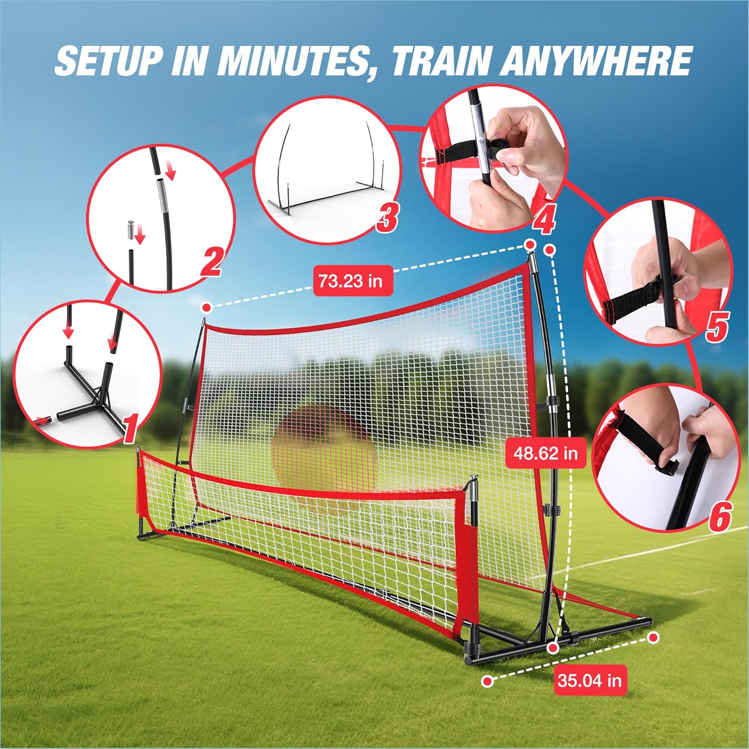 WARMOUNTS 2-in-1 Portable Soccer Trainer Rebounder Net with Carrying Bag, 73"x49" Bounce Back Net for Solo/Team Practice, Training Net w/Target