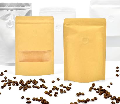 Kraft Coffee Stand Up Pouch with Degassing Valve | 50 Bags