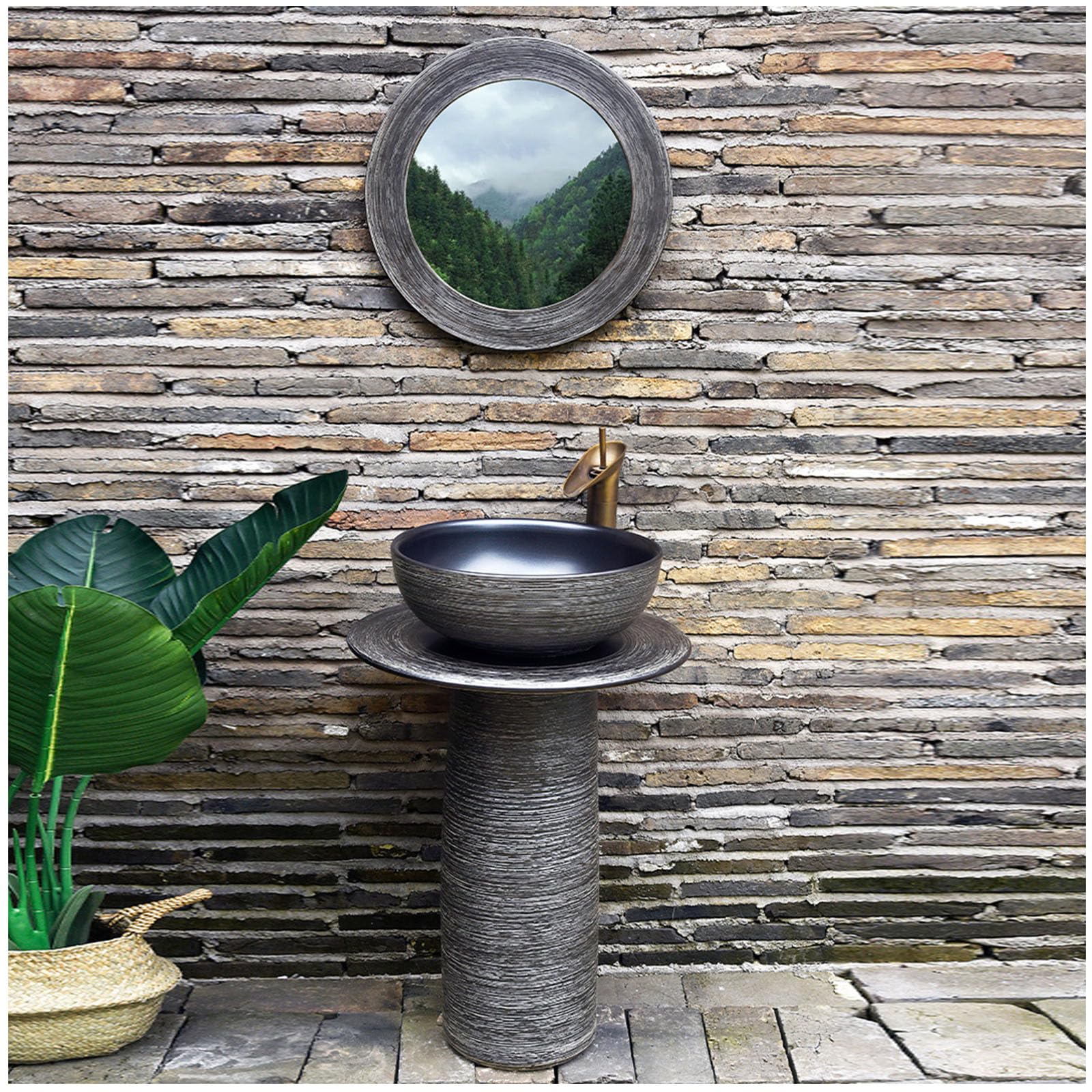 WDSOPK Pedestal Bathroom Sink Vessel Sink Combo Toilets Basins Handmade, Freestanding Pedestal Sink with Overflow, for Indoor and Outdoor,4 Piece Set (4 Piece Set)