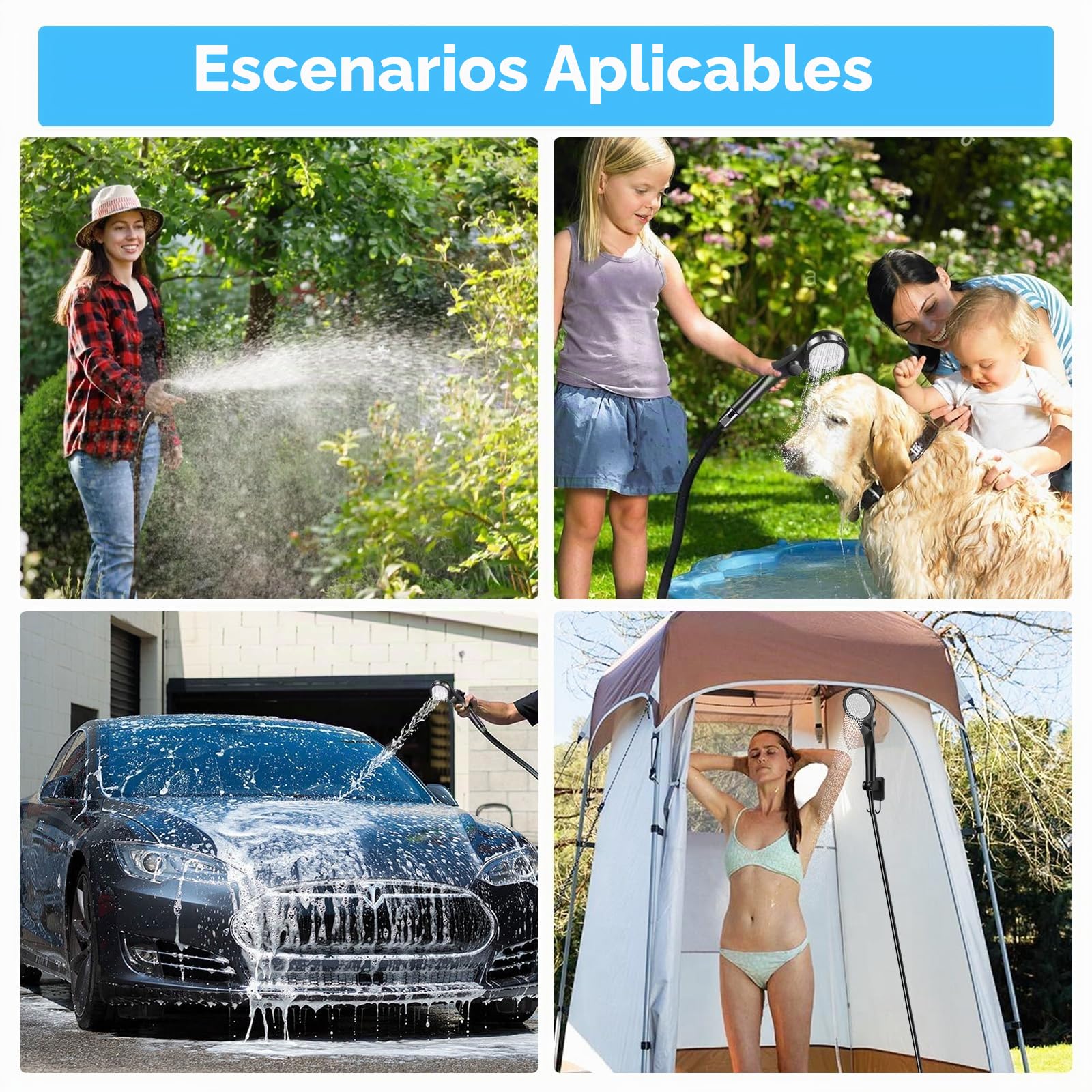Ducha Portatil de Bomba, Ducha Portatil Camping con Pantalla Digital Inteligente, con Alcachofa, Batería de 6000mAh, para Baño al Aire Libre, Lavado de Coches, Mascotas, Jardín