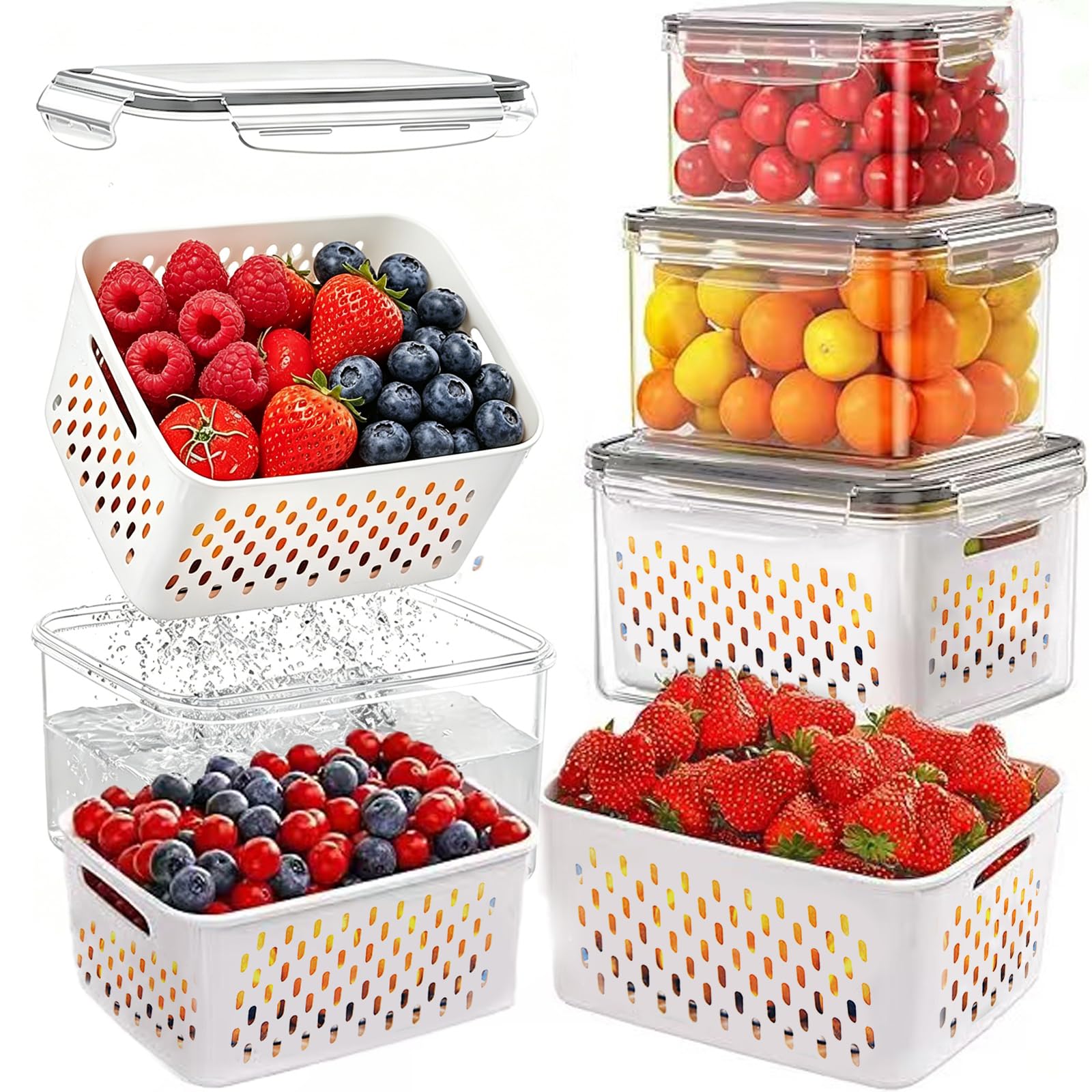 Inedrims Gray 3Pcs Fridge Organisers, Fridge Storage With Lid And Drainer, Bpa-Free, Dishwasher-Safe, Microwave-Safe (Gray)