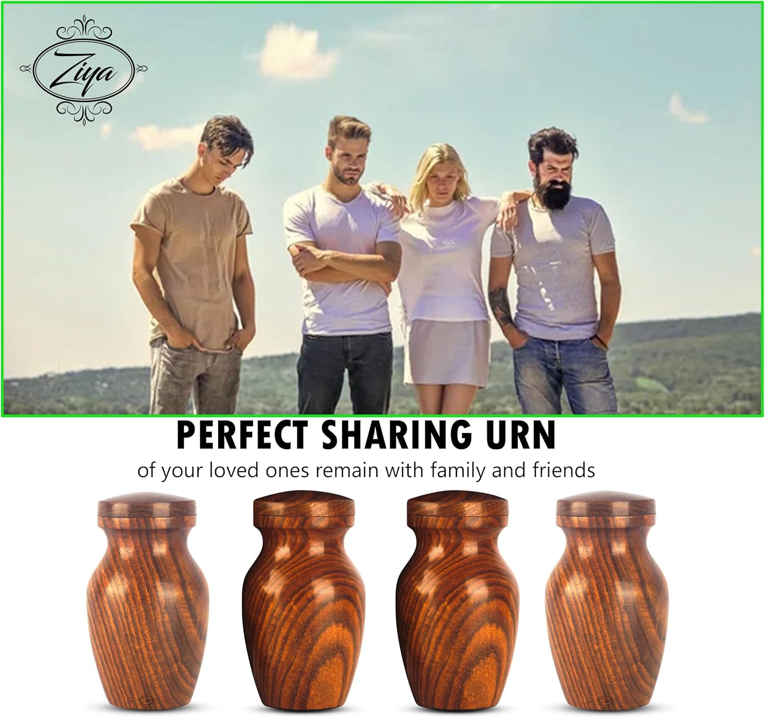 ZIYA Wooden Small Keepsake Cremation Urn for Human Ashes with Black Velvet Case - Set of 2 Pcs Memorials Mini Sharing Personal Funeral Urn for Pet or Human Ashes Token