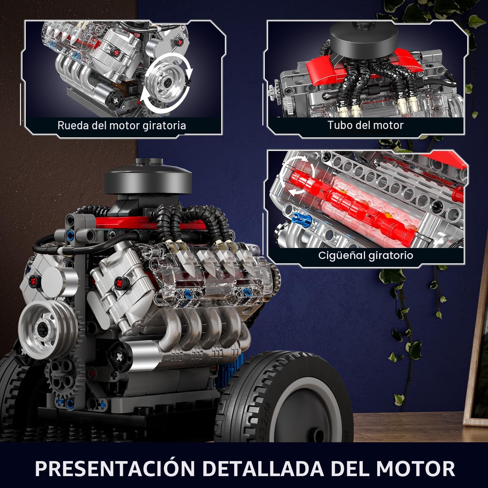 Mould King 10171 Technik V8 Engine Kit Block Engine Lsx454 V - 8 Engine Kit Block Car Truck Fan Gasoline Engine Model (487 Piezas)
