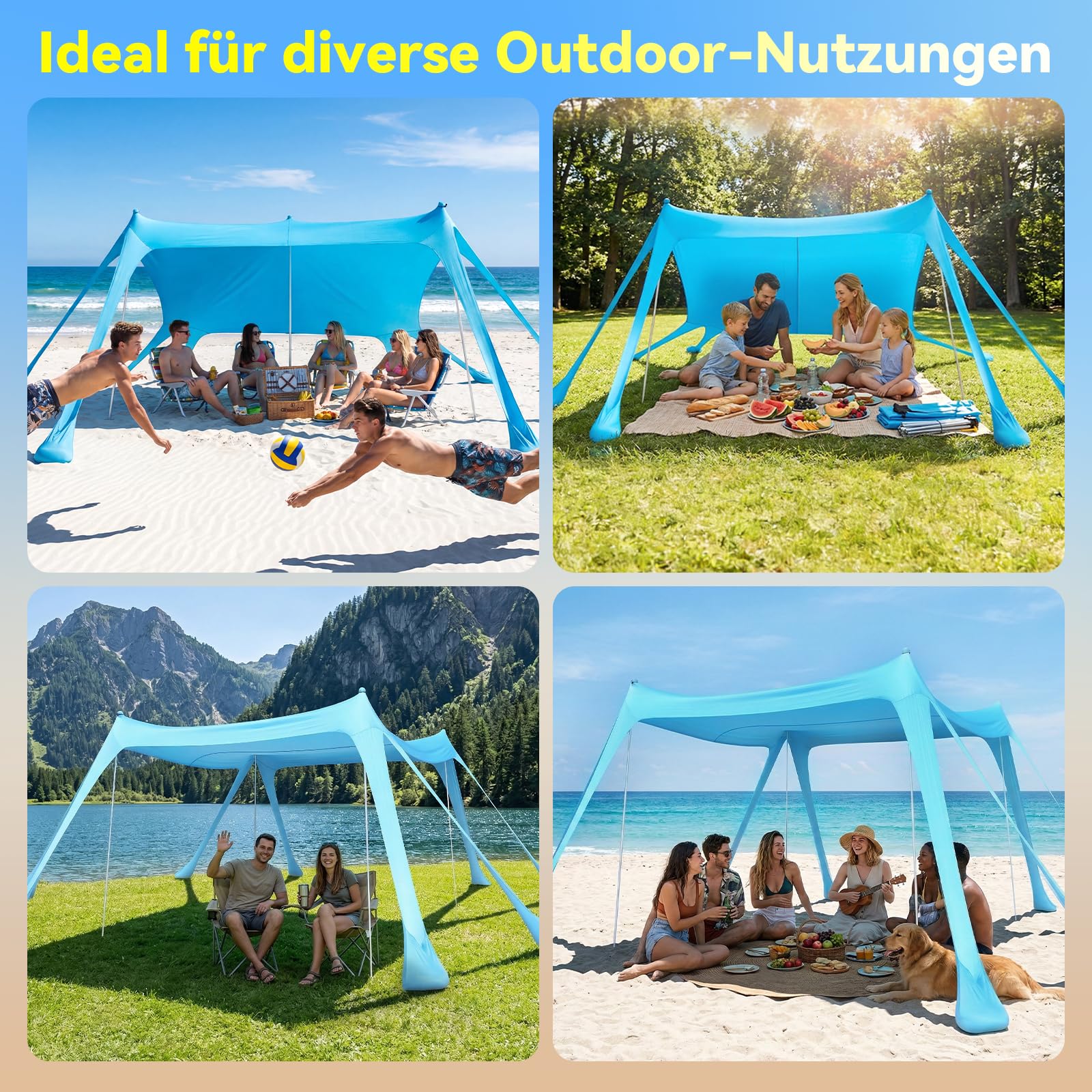 Purebox Strandzelt UPF 50+ Sonnenschutz 10x10FT mit 8 Sandsäcken für Strand Camping