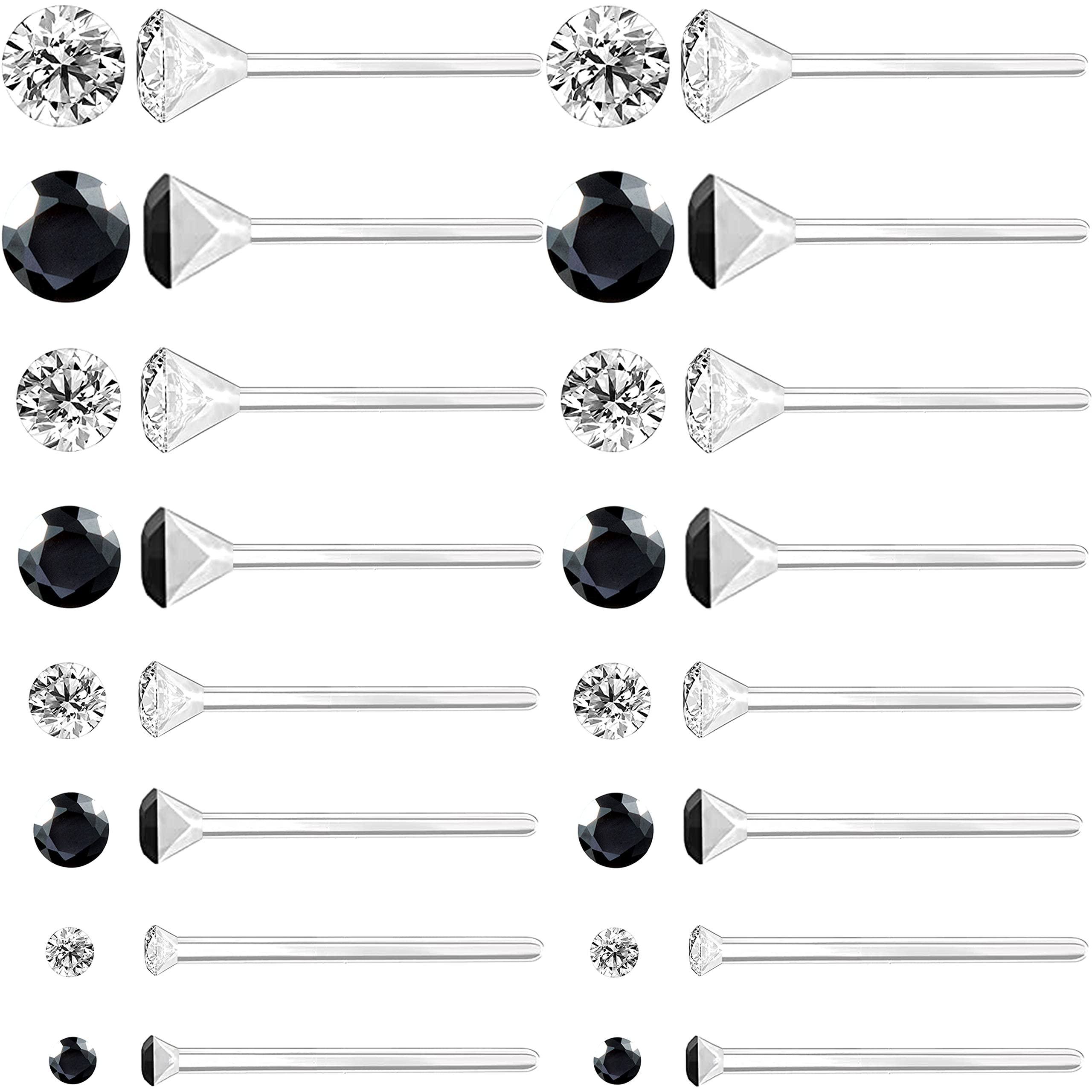 8 Pairs Anti Allergy Plastic Earrings for Sensitive Ears, Include 8 Pairs Silicone Soft earring backs, Plastic Post Earrings for Women, Birthstone Cubic Zirconia Stud Earrings Kit 2mm 3mm 4mm 5mm in one Set